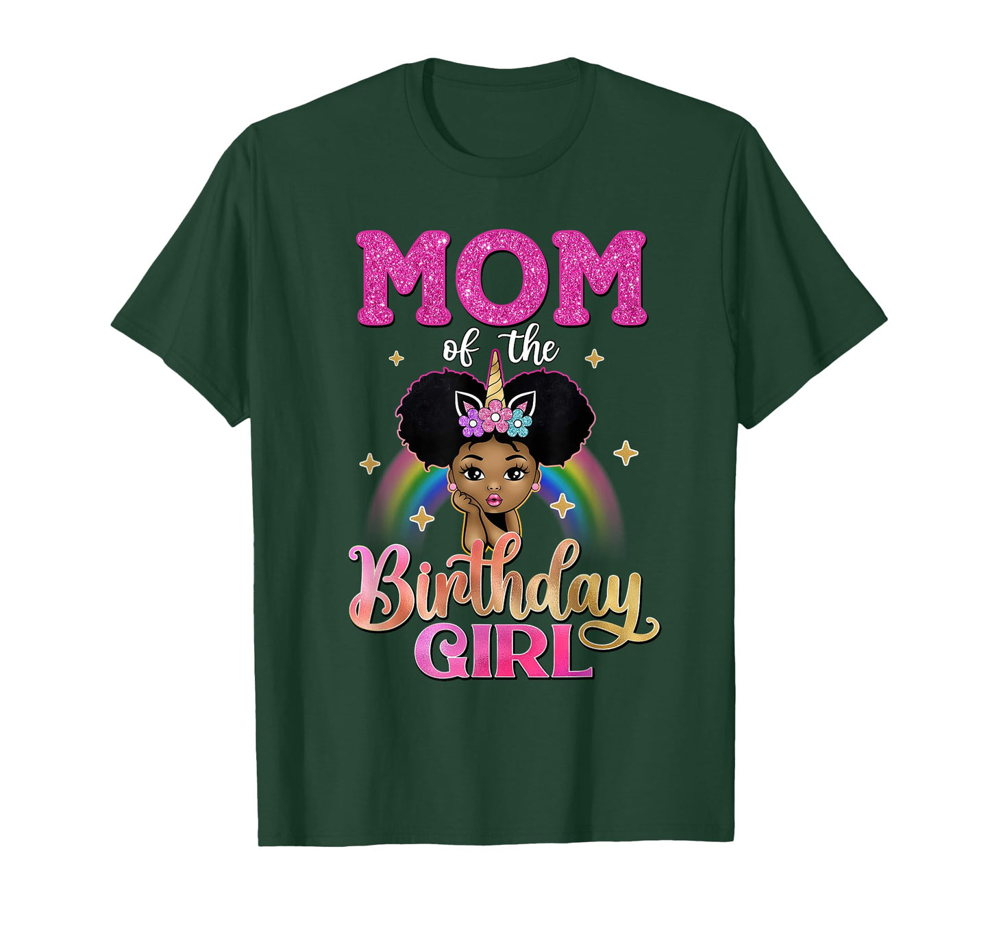 Mom of The Birthday Girl Princess Afro Melanin Unicorn T-Shirt