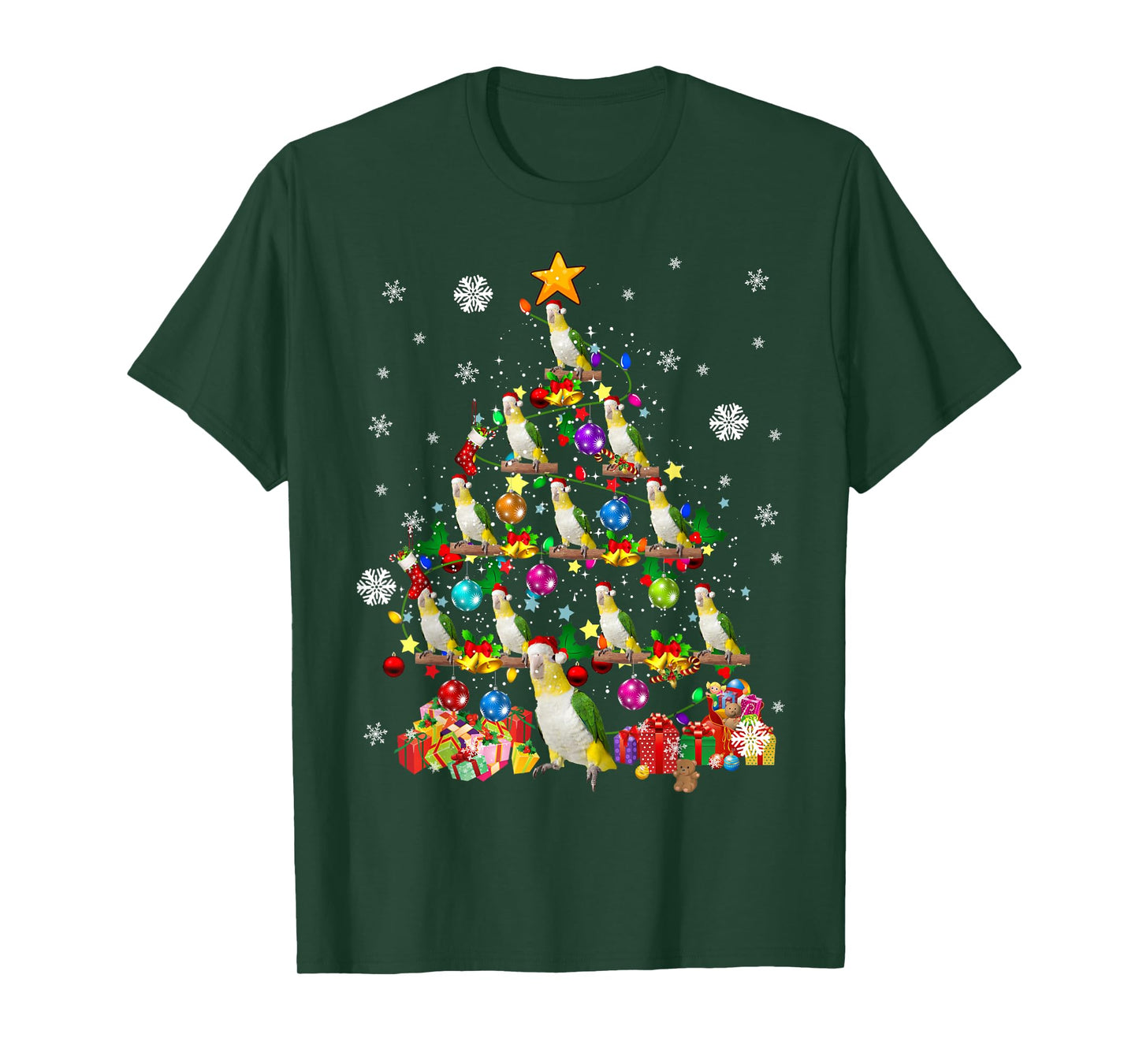 Santa Caique Birds Christmas Tree Lights Santa Parrots Birds T-Shirt