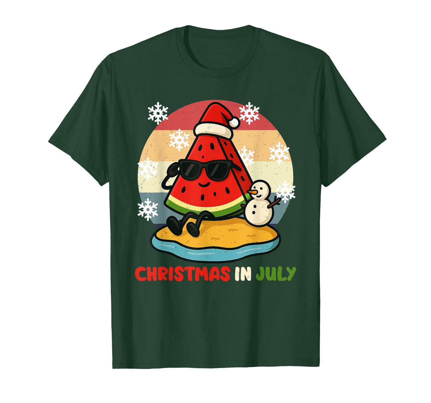 Watermelon Santa Hat Snowman Christmas In July Summer X-mas T-Shirt