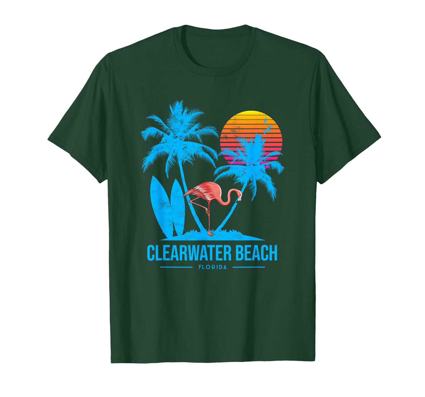 Clearwater beach. Flamingo and palm trees tropical sunset T-Shirt