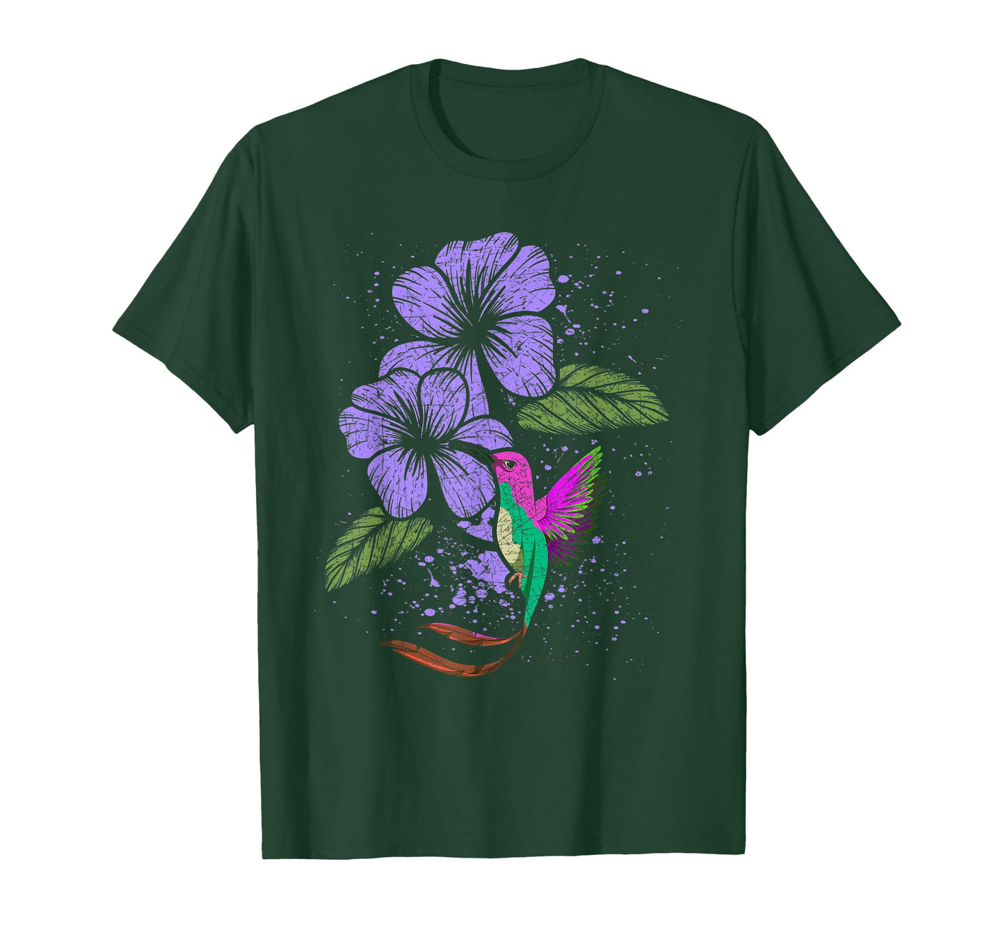 Flowers Animal Pretty Bird Lover Vintage Floral Hummingbird T-Shirt