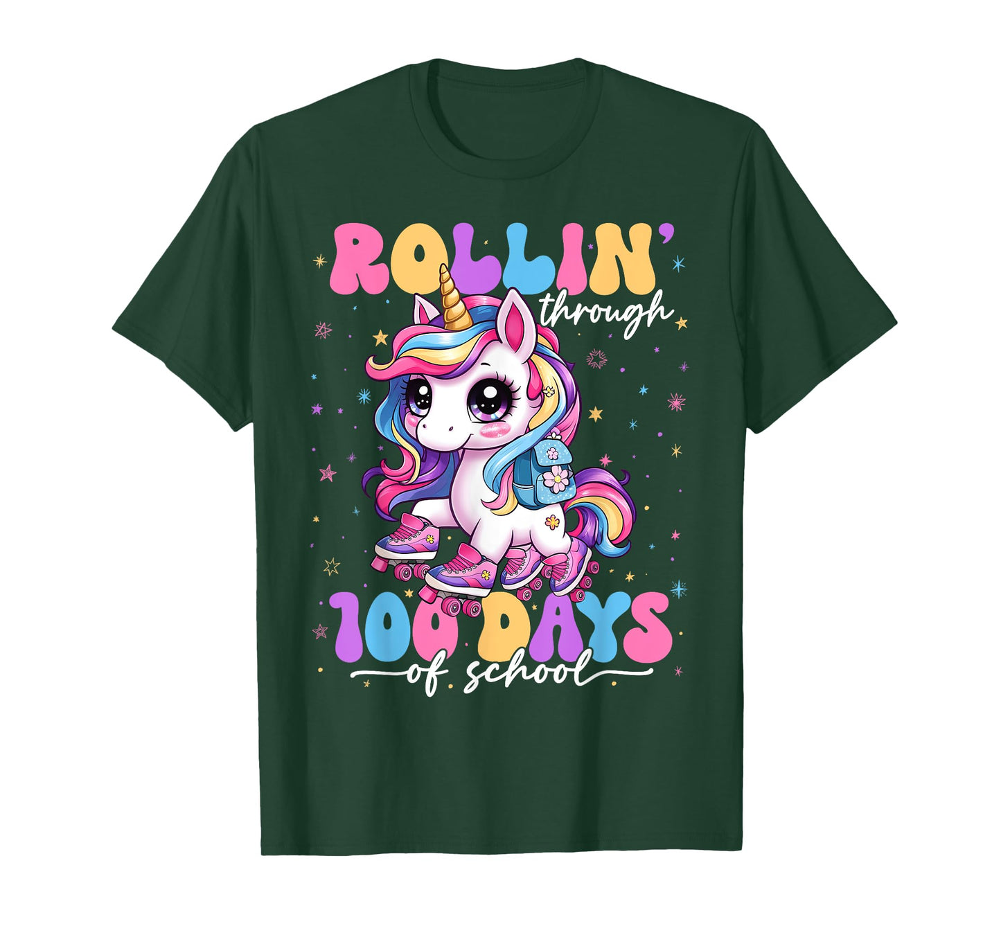 Rollin' Through 100 Days Of School 100th Day Unicorn Teacher T-Shirt