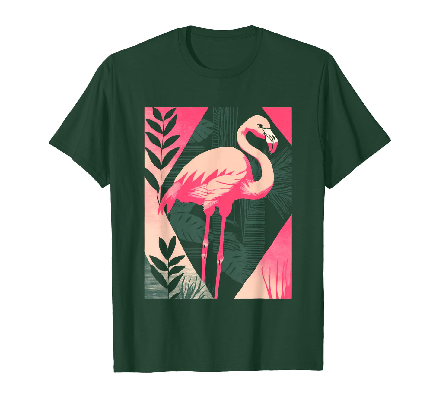 Palm Fronds Art Deco Retro Tropical Flamingo T-Shirt