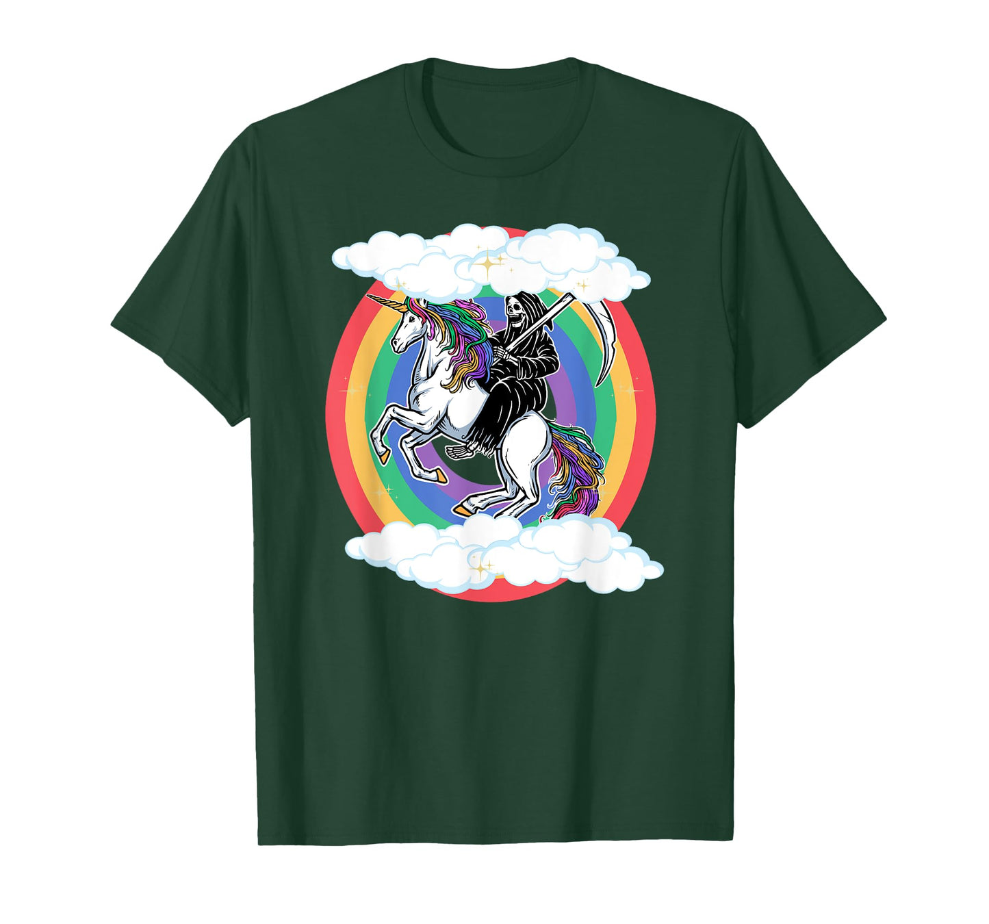 Skeleton Riding Unicorn Funny Unicorns Rainbow Lover Graphic T-Shirt