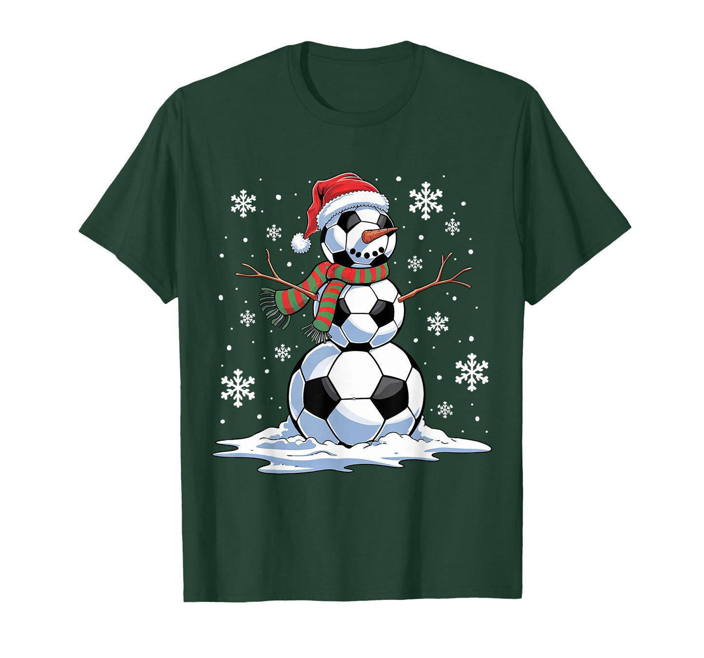 Soccer Snowman Soccer Player Santa Hat Christmas Funny T-Shirt