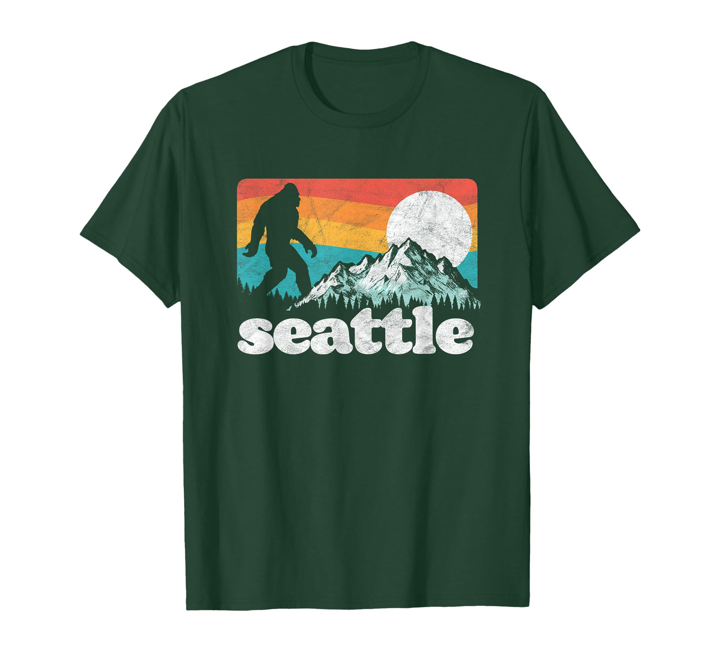 Seattle Washington Bigfoot Mountains Retro Distressed 80s T-Shirt