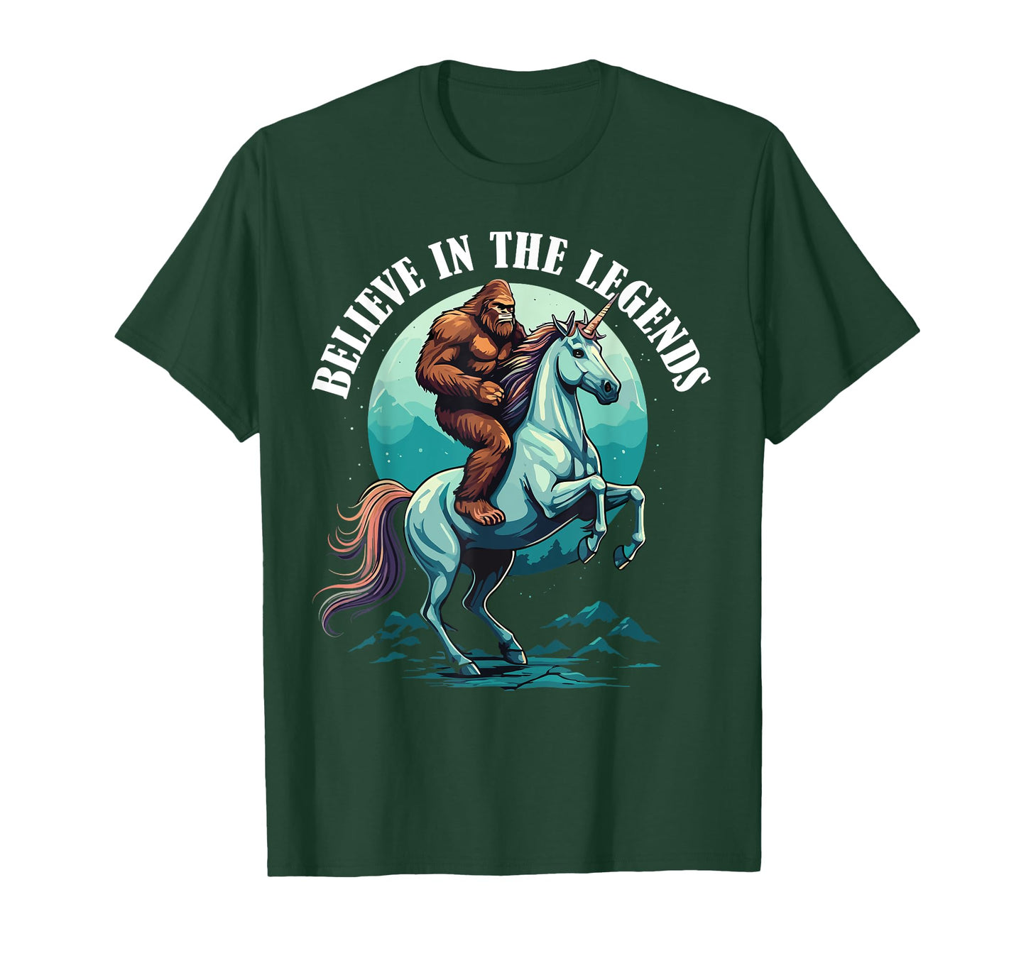 Bigfoot Riding Unicorn Funny Mythical Sasquatch Fantasy T-Shirt