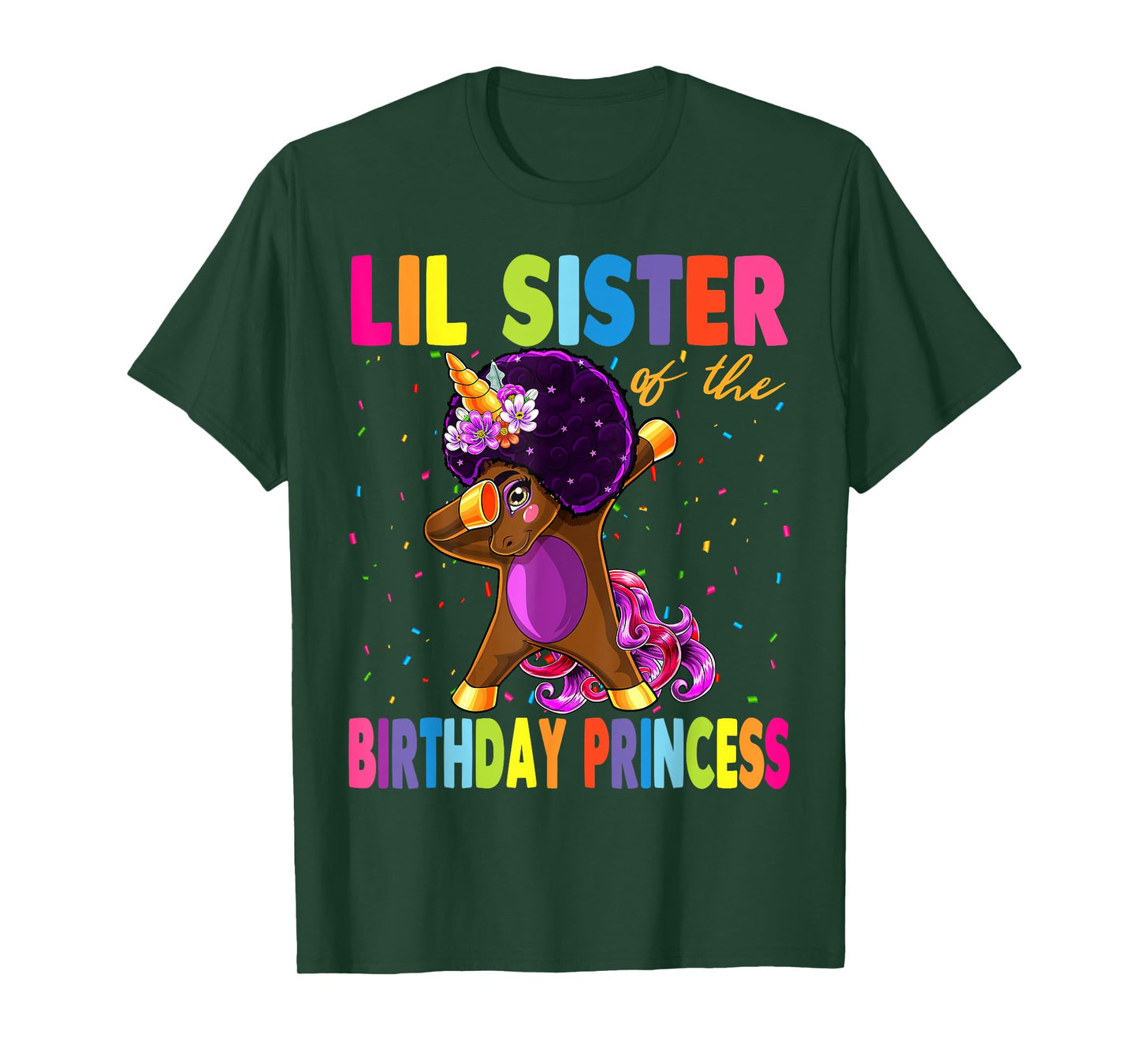 Dabbing Unicorn Afro Lil Sister of the Birthday Princess T-Shirt