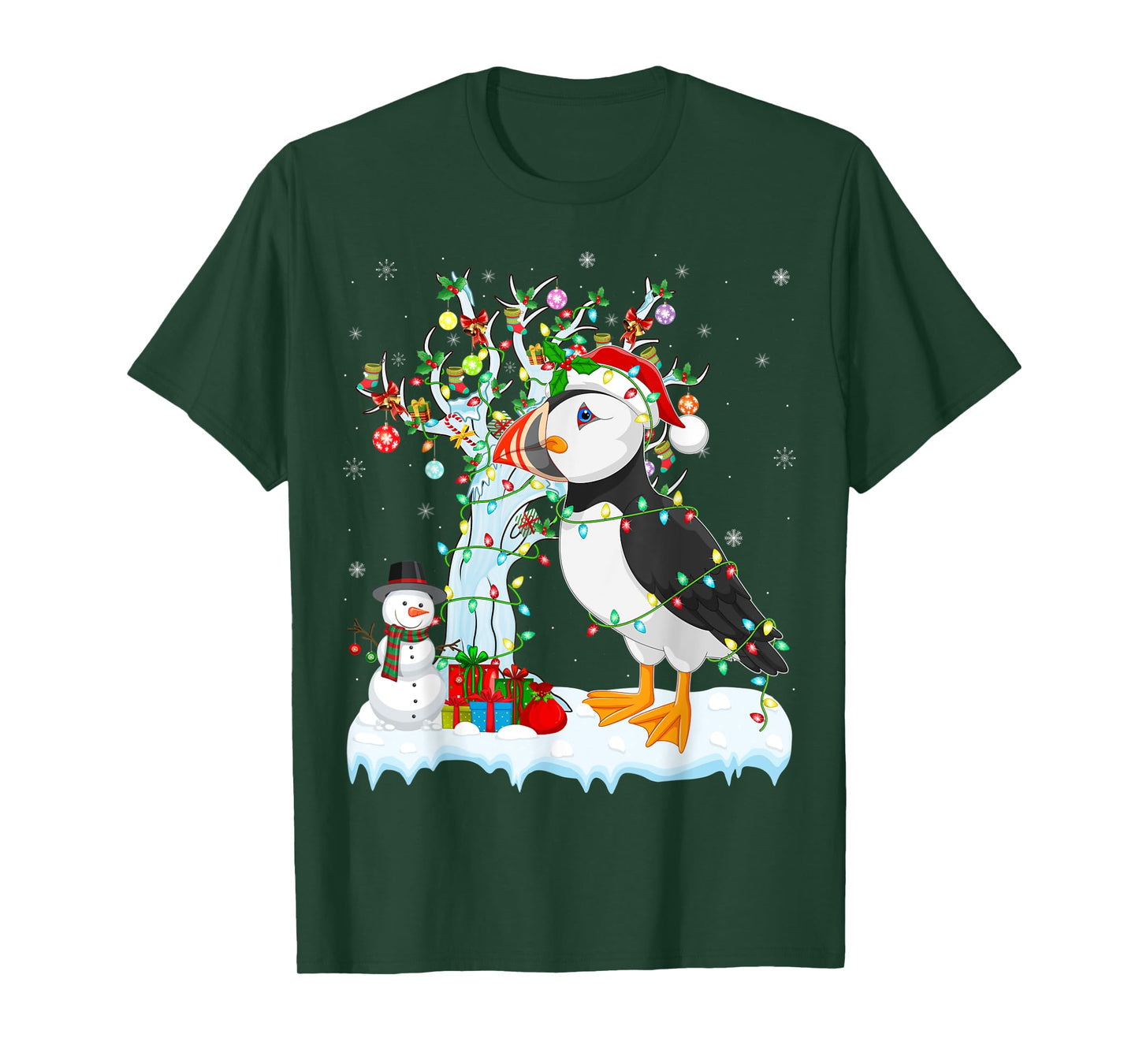 Puffin Bird Xmas Element Tree Lighting Puffin Christmas T-Shirt