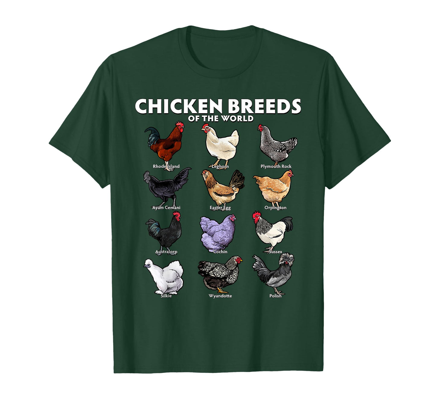 Chicken Breeds of the World Realistic Poultry Farm Chart Art T-Shirt