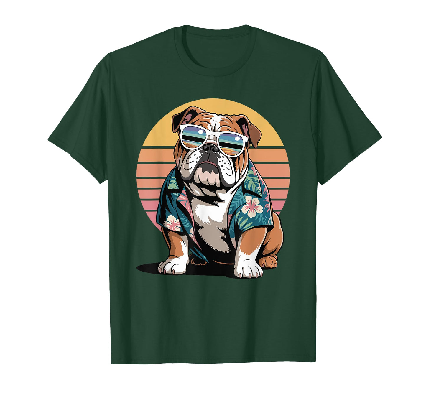 English Bulldog Sunglasses Hawaiian Beach Summer T-Shirt