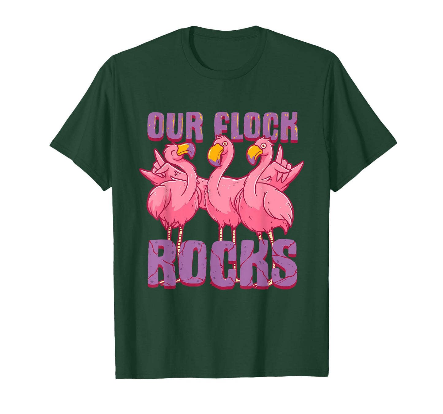 Our Flock Rocks Funny Flamingo Family Vacation Matching T-Shirt