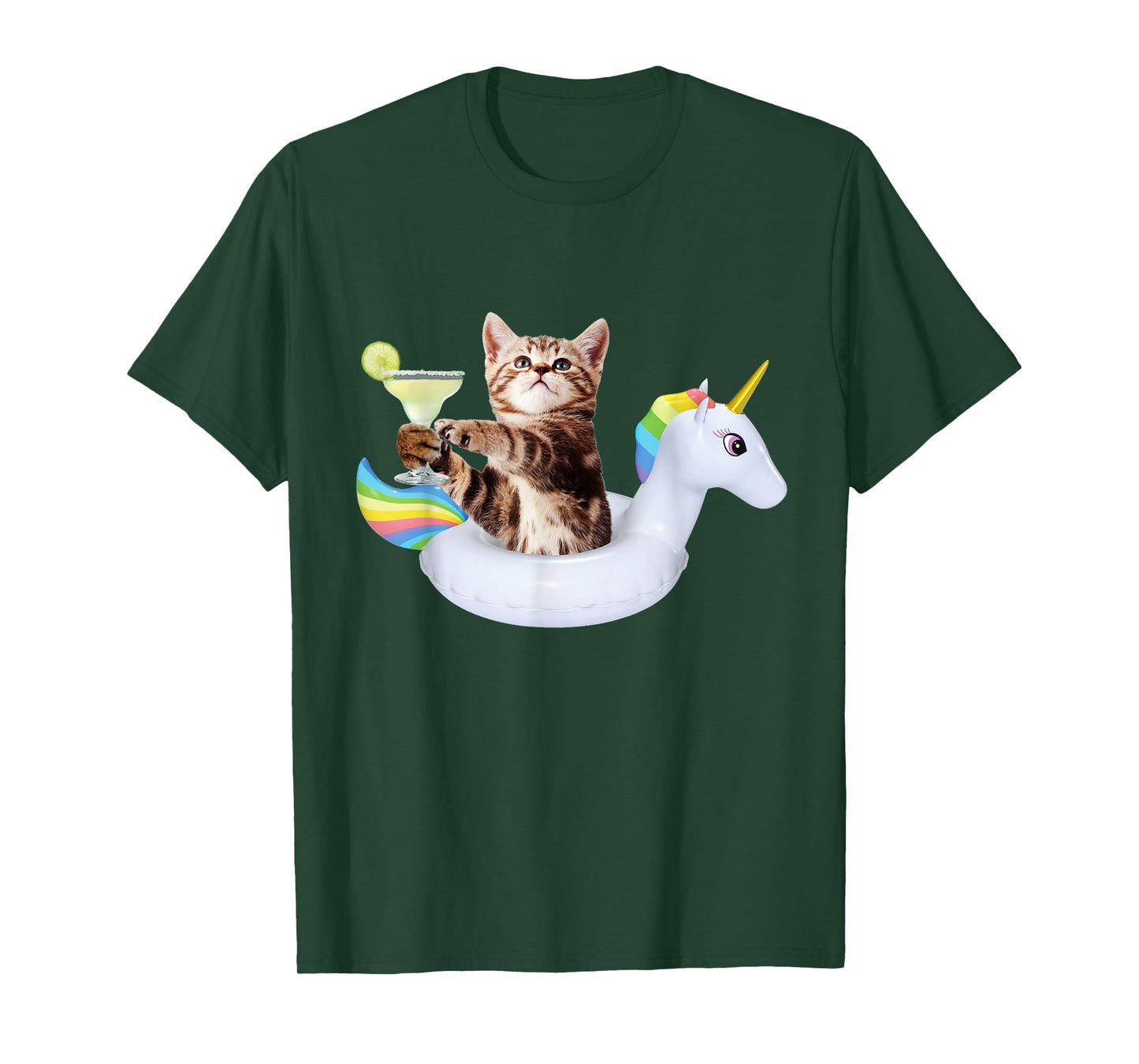 Summer Kitty With Margarita & Unicorn Float Funny Cat Shirt T-Shirt