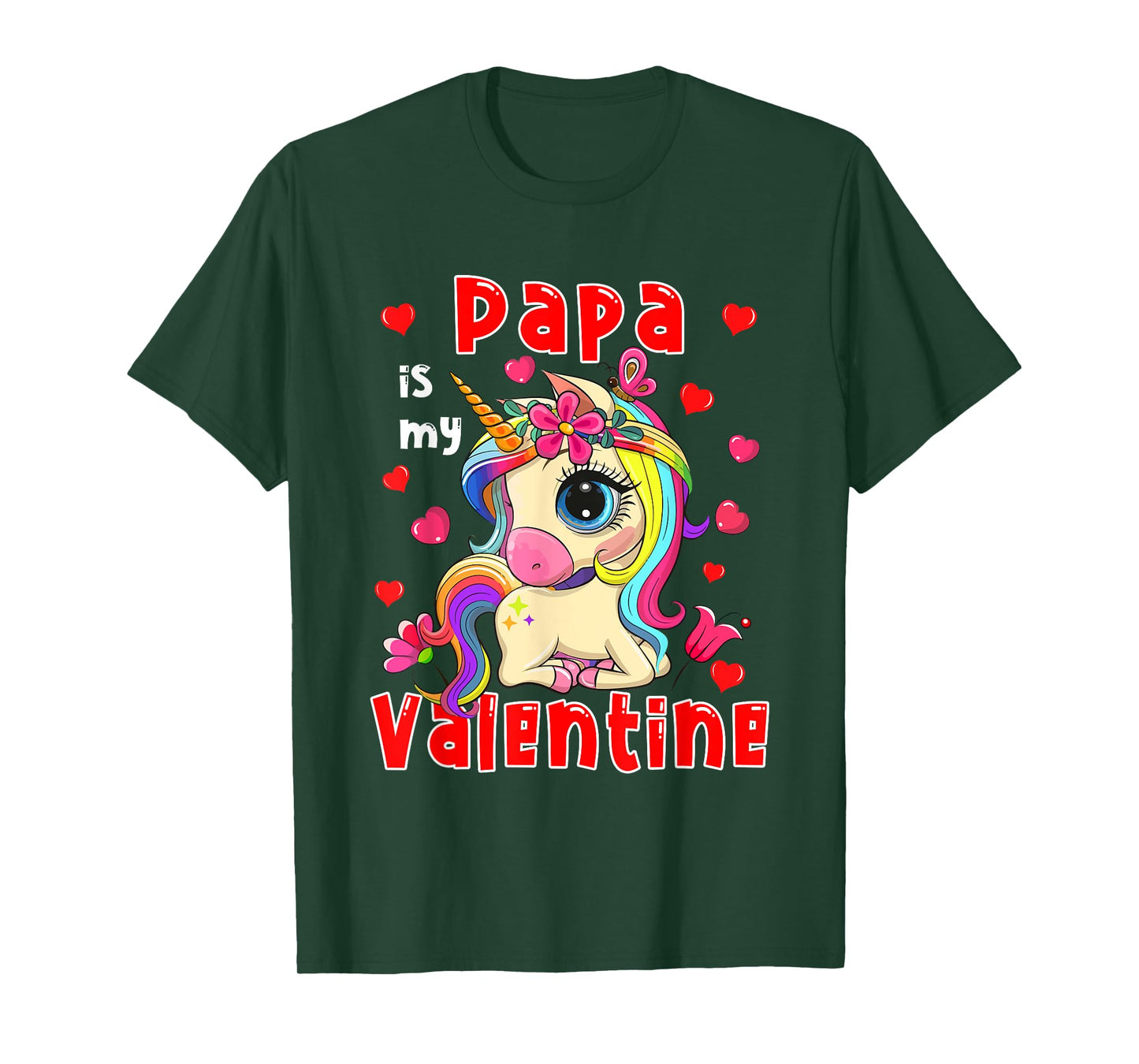 Papa Is My Valentine Cute Floral Unicorn Matching Family T-Shirt