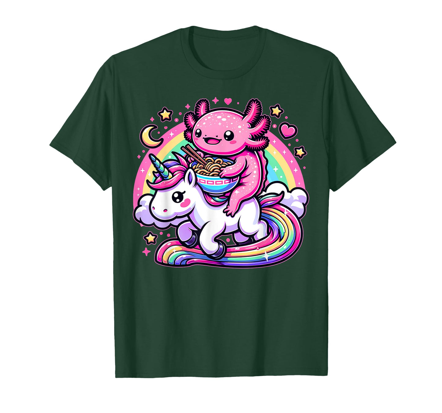 Anime Kawaii Axolotl Eating Ramen Noodles Kids Teen Girl Boy T-Shirt