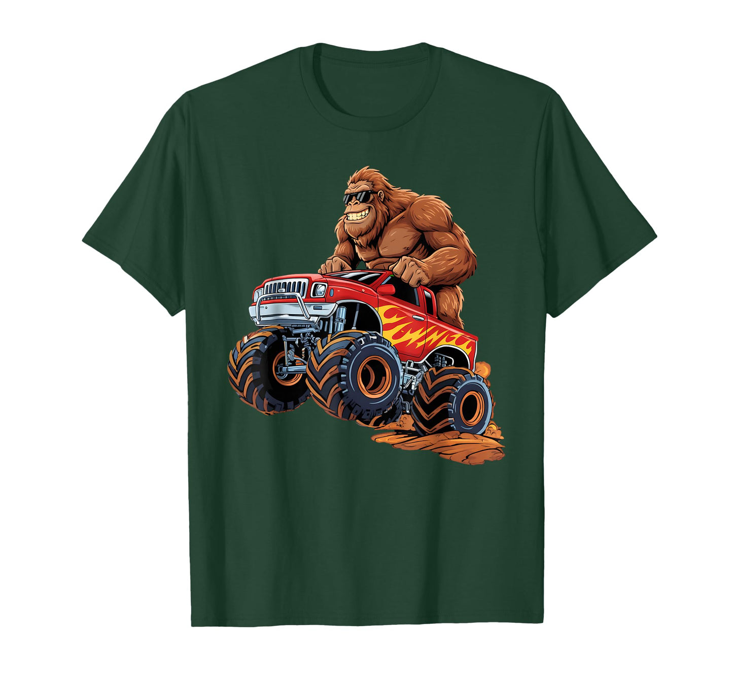 Funny Bigfoot Riding Monster Truck Sasquatch Graphic T-Shirt