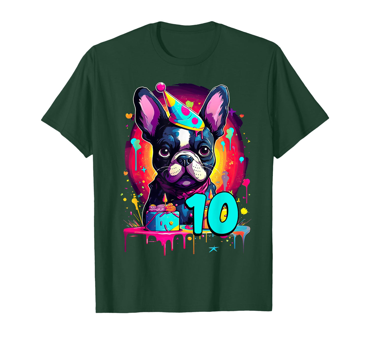 French Bulldog Dog 10th Birthday Themed Party 10 Years Old Men Women Girls Kids T-Shirt