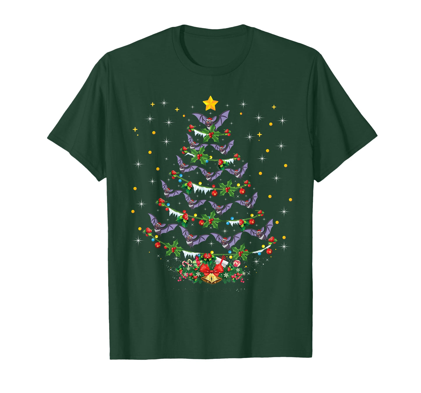 Funny Santa Bat Bird Xmas Gift Bat Christmas Tree T-Shirt