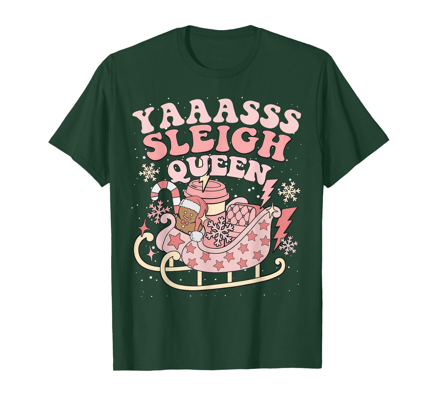 Yaaasss Sleigh Queen Sleigh Girl Matching Christmas Pajamas T-Shirt