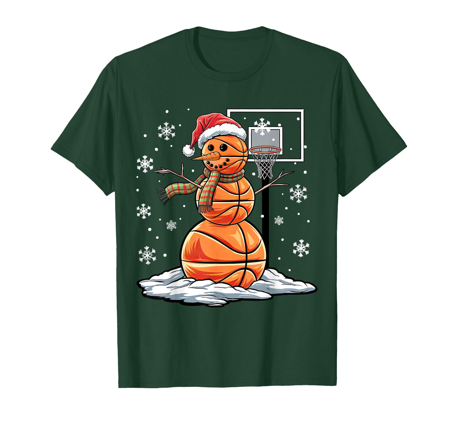 Basketball Snowman Player Santa Hat Christmas Funny T-Shirt