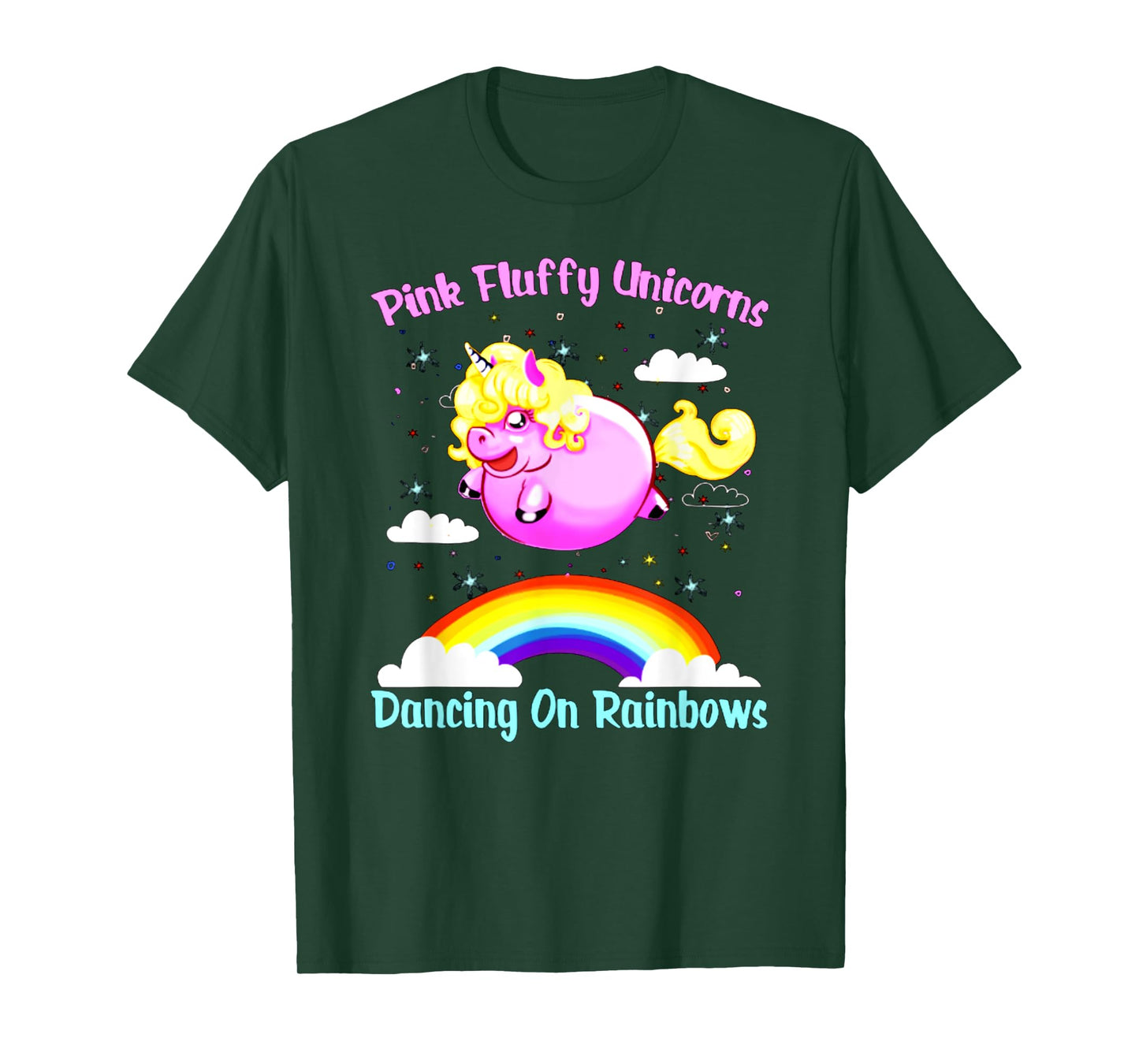 Pink Fluffy Unicorns Dancing On Rainbows T Shirt T-Shirt