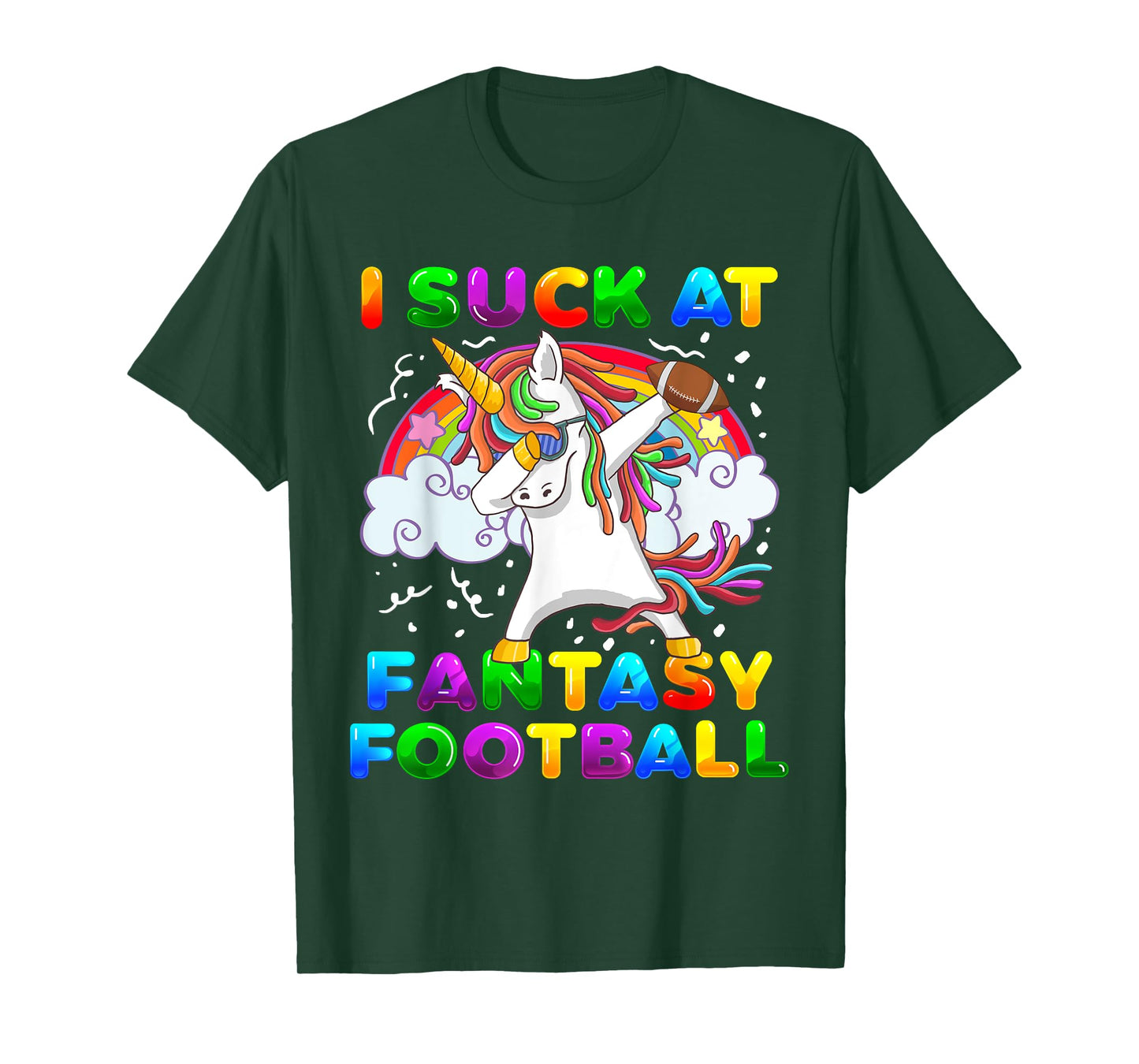 I Suck At Fantasy Football Dabbing Unicorn Rainbow Loser T-Shirt