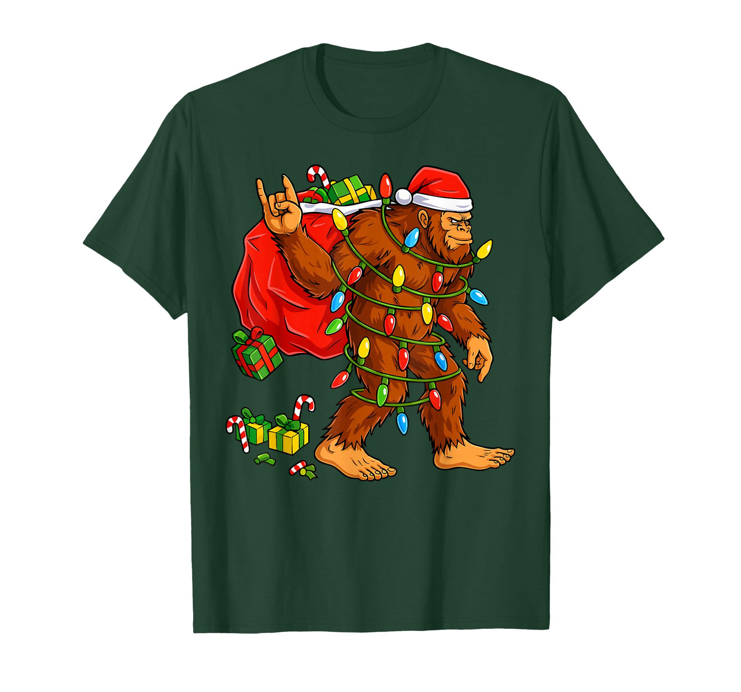 Christmas for Men Boys Bigfoot Sasquatch Lights Sasquax T-Shirt