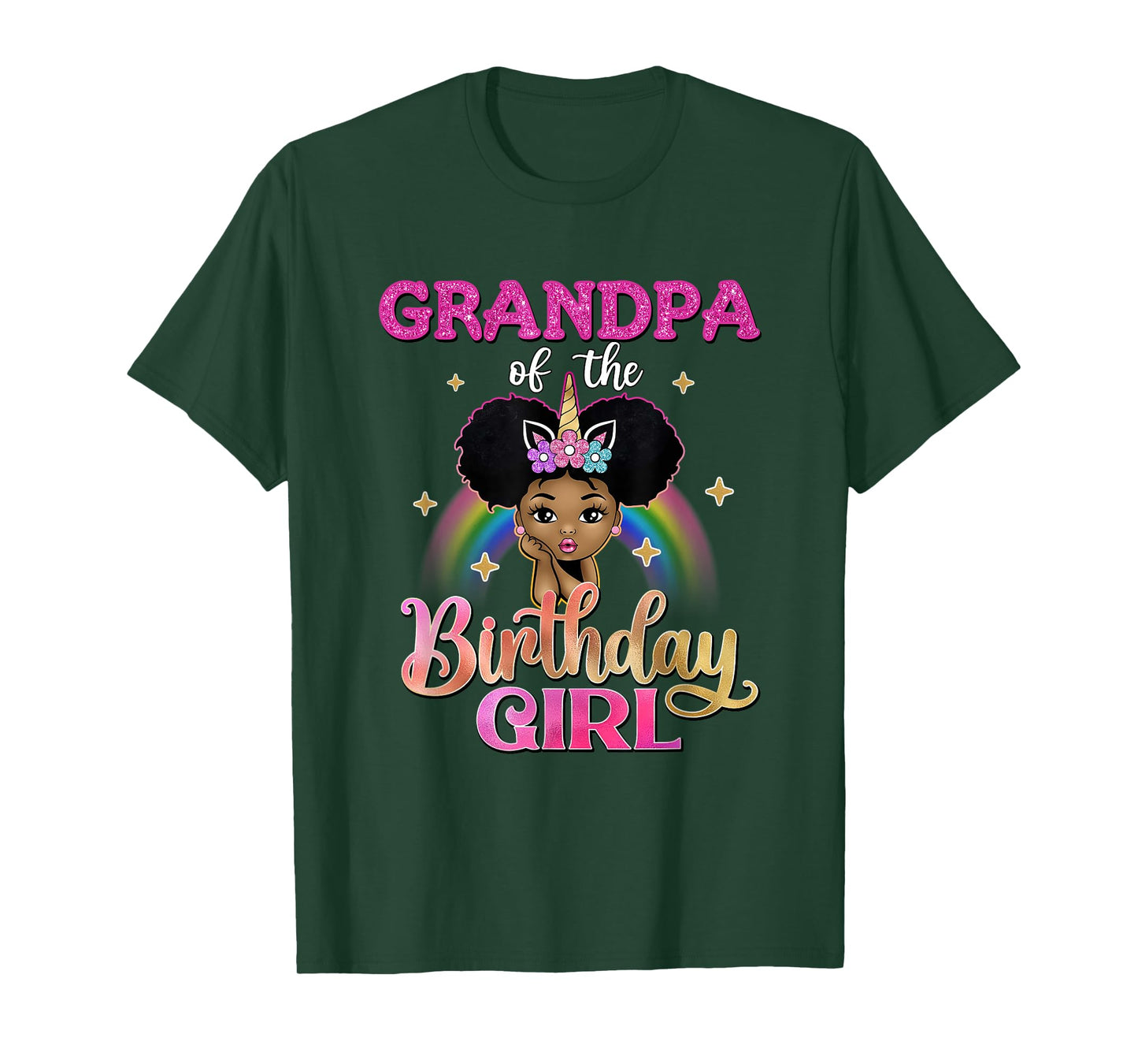 Grandpa of The Birthday Girl Princess Afro Melanin Unicorn T-Shirt