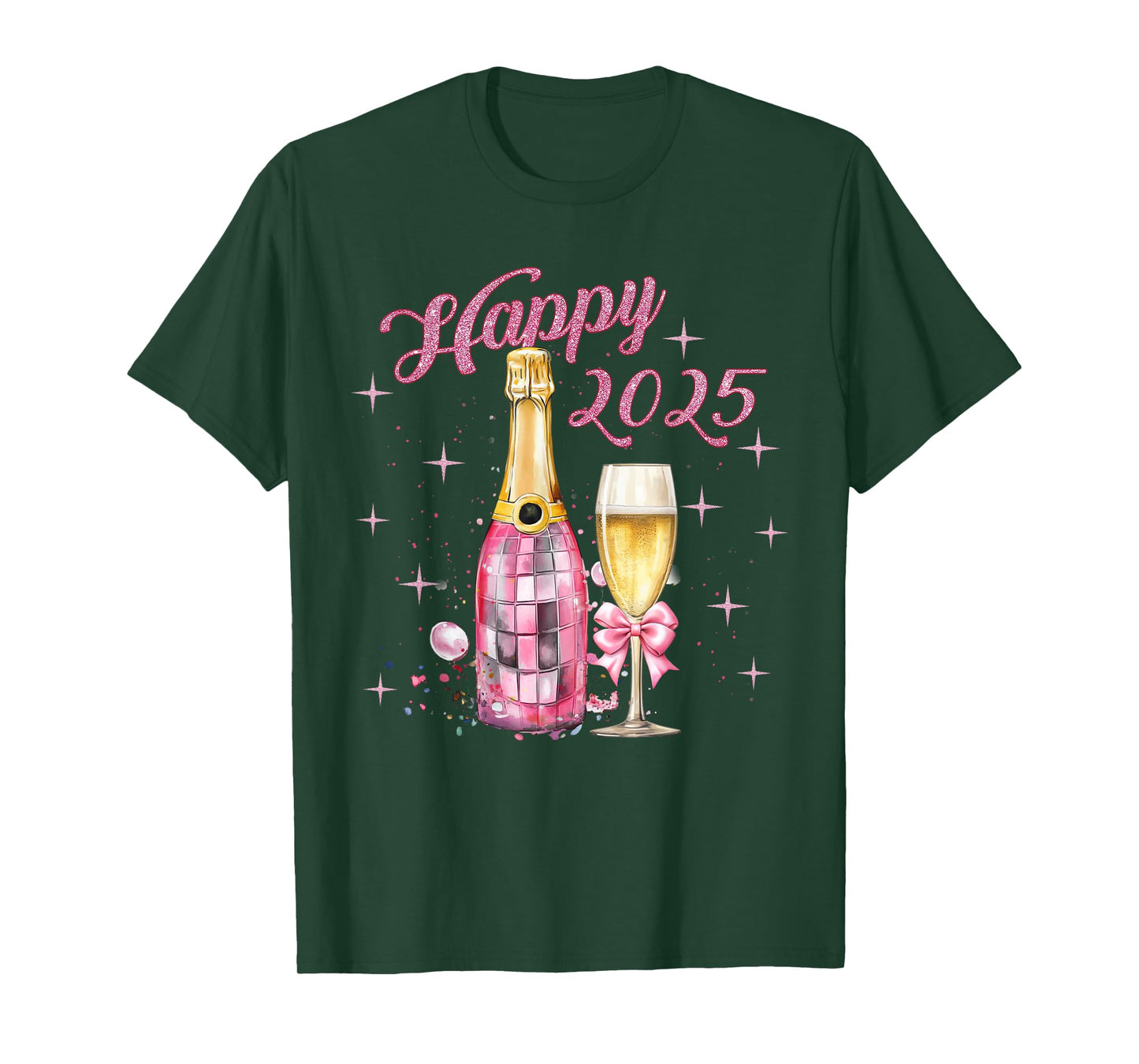 Pink Happy New Year 2025 Girly Pajama Disco Balls Outfits T-Shirt