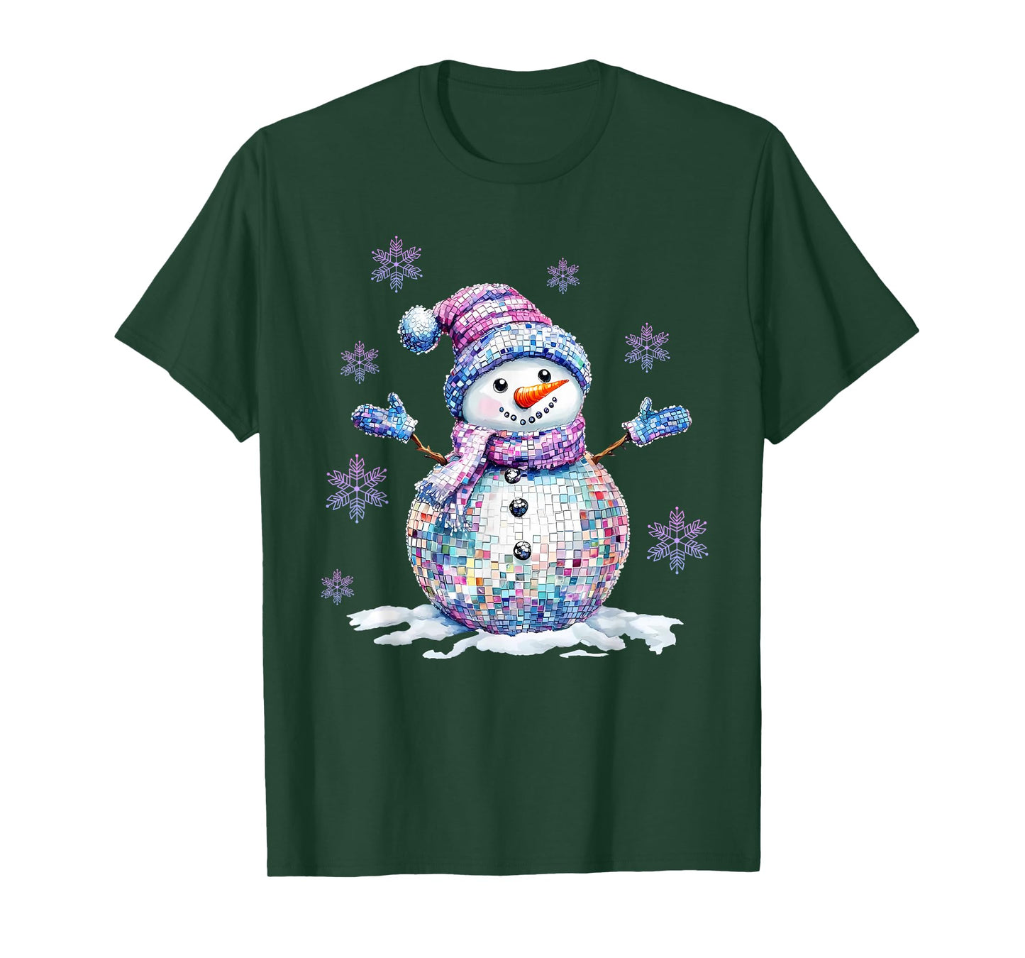 Retro Colorful Disco Snowman Christmas Girly Xmas for Women T-Shirt