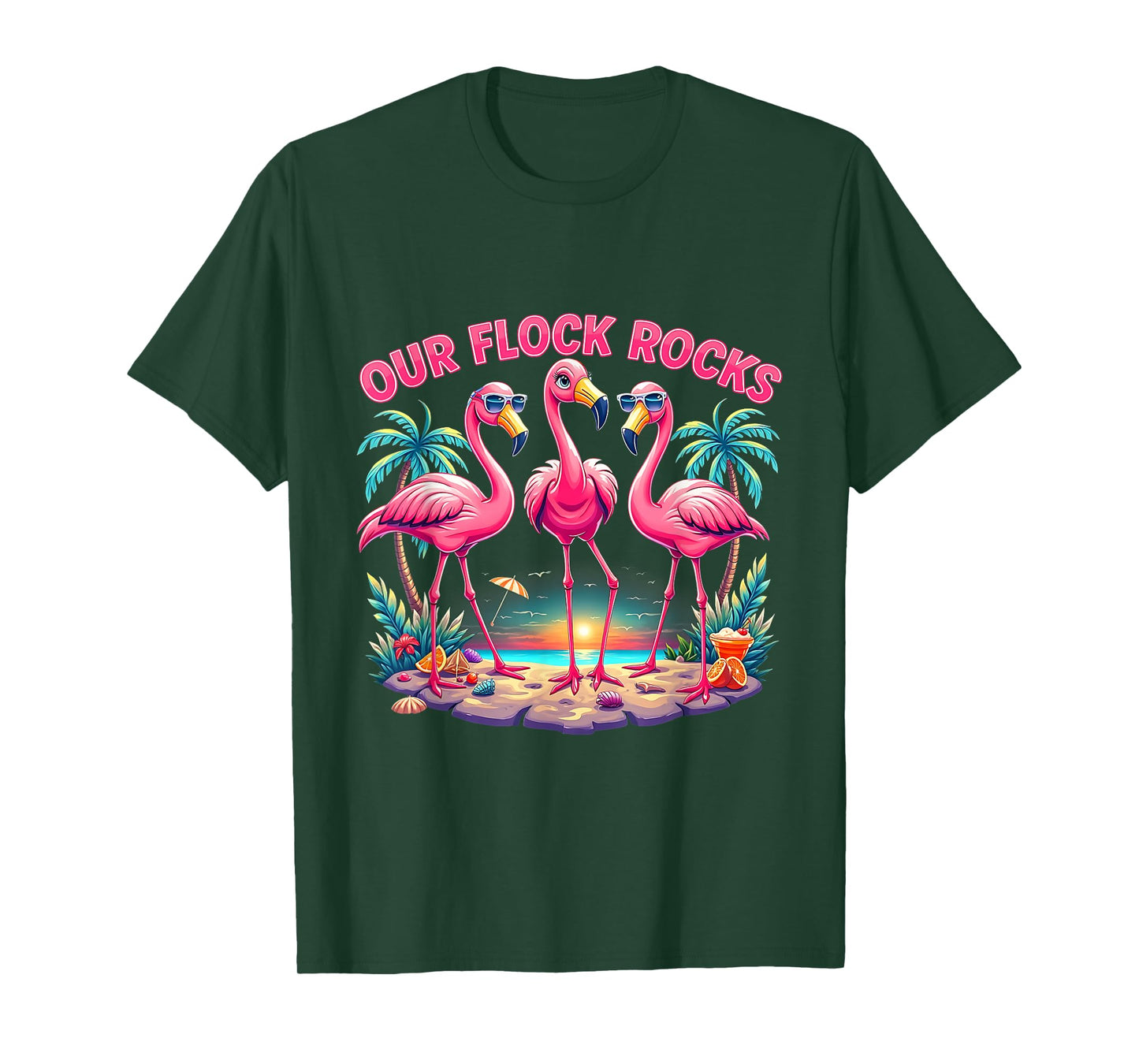 Family Matching Our Flock Rocks Flamingo Summer Vacation T-Shirt