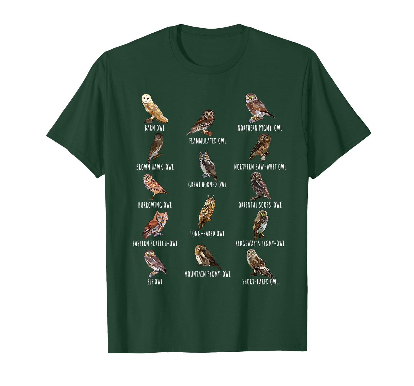 Different Owls Species Biology Types Of Owl Identification T-Shirt