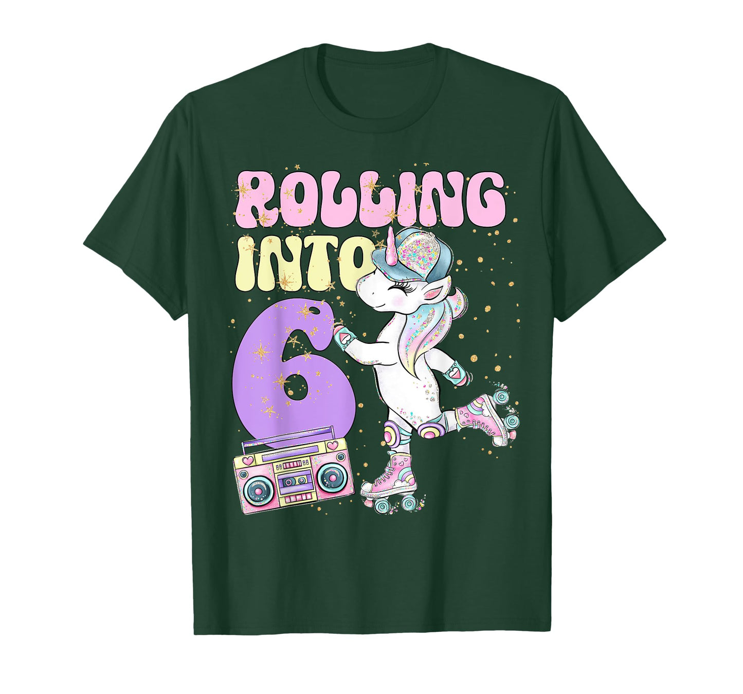 6th Birthday Roller Skate Party Unicorn Retro 90s Skating T-Shirt