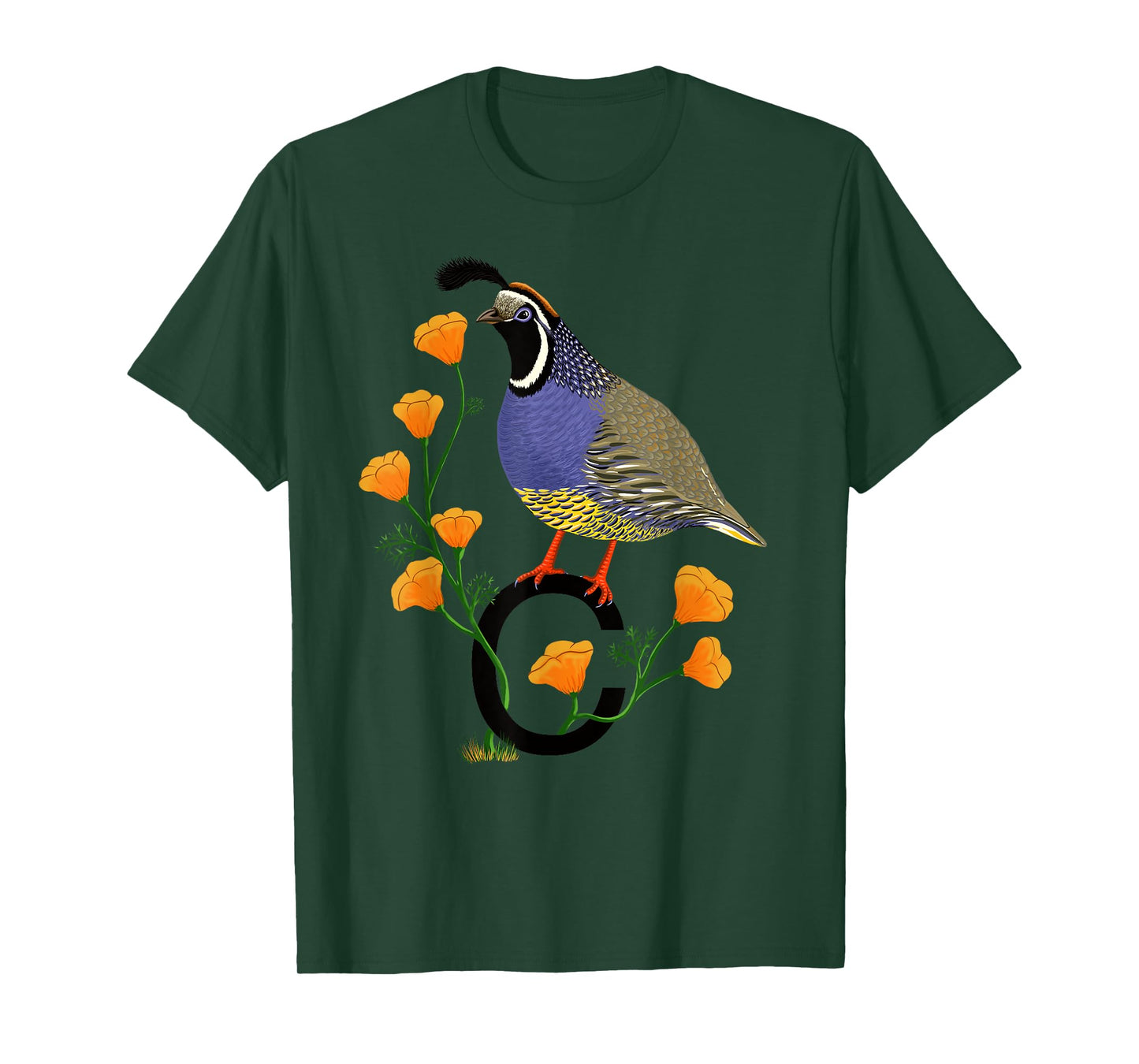 California Quail State Bird Californian Poppy Flowers T-Shirt