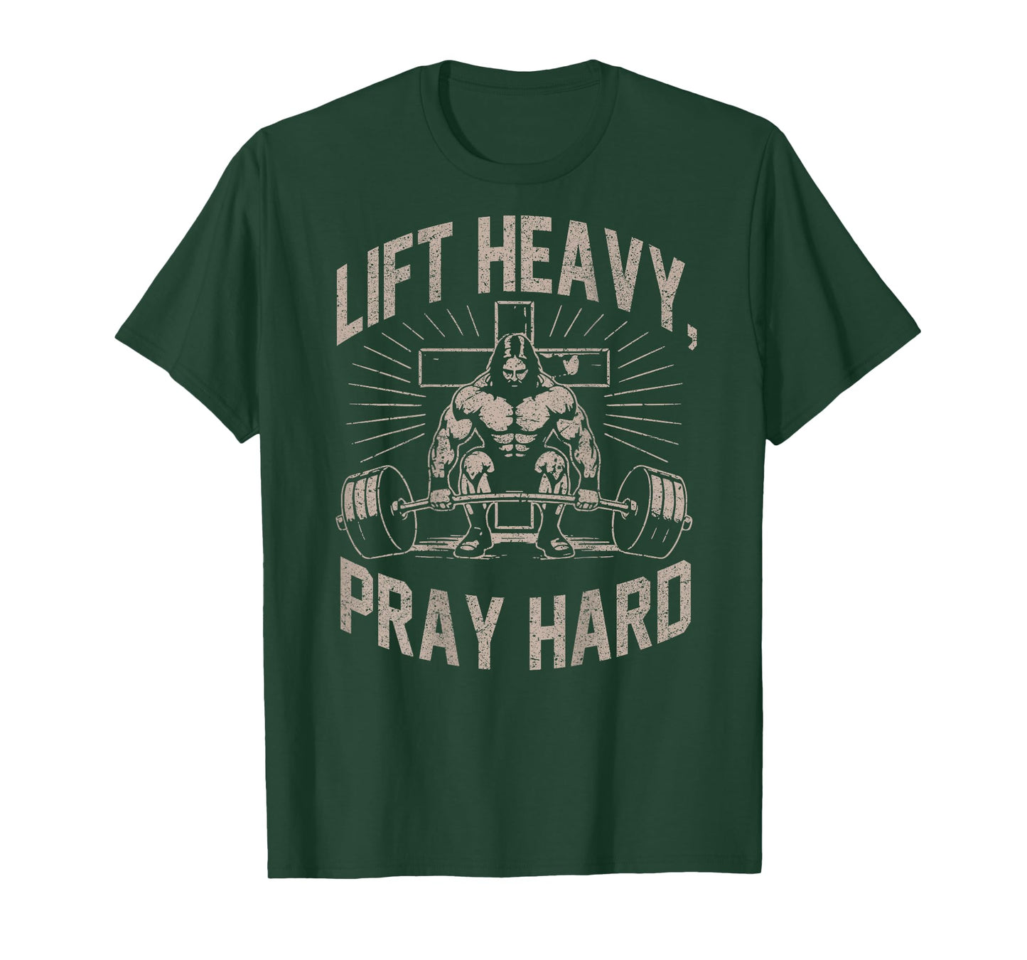 (ON Back) Christian Workout Lift Heavy Pray Hard Jesus Gym T-Shirt