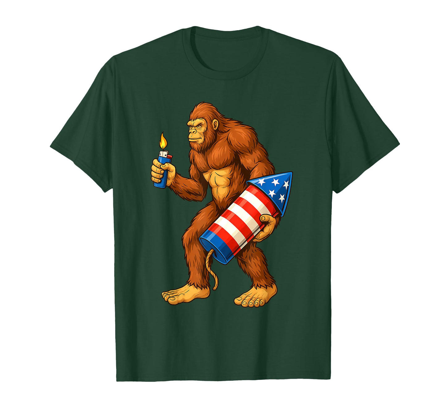Bigfoot Fireworks 4th of July Men Sasquatch American Flag US T-Shirt