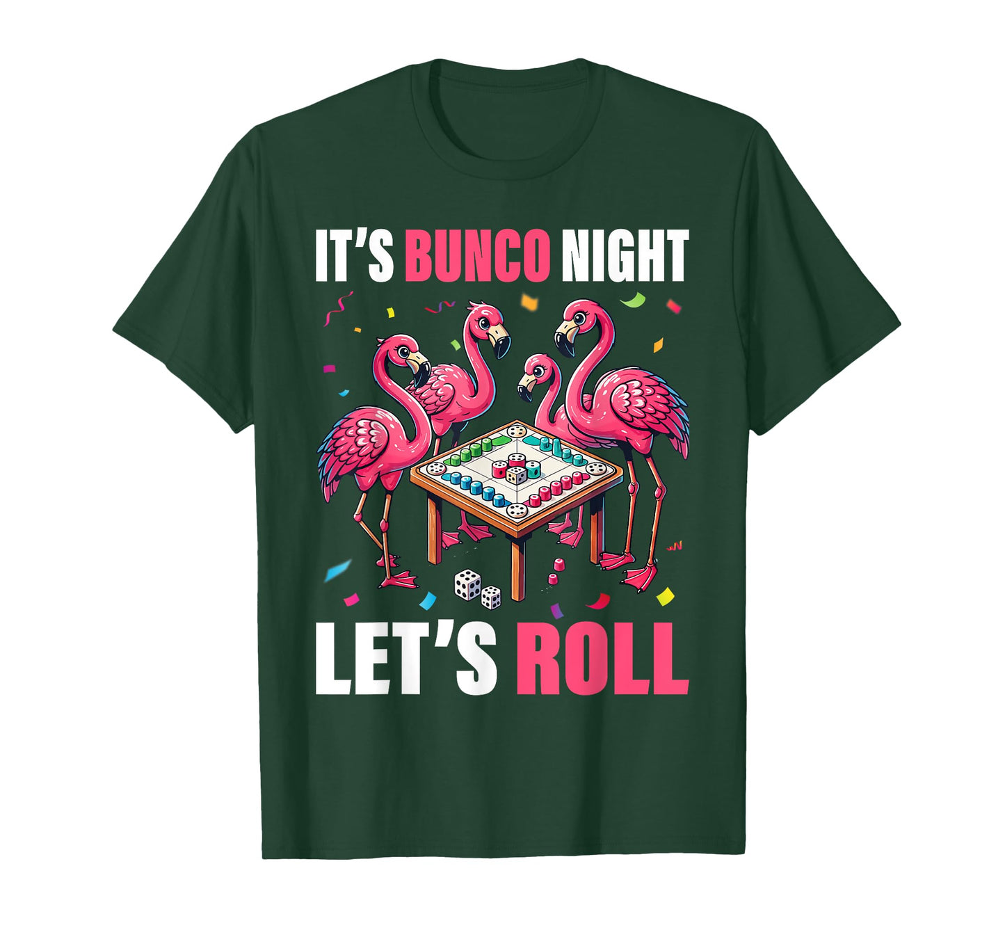 Flamingo Lover Gift Co. Bunco Night Flamingo Bunco Group Unisex-Adults Kids T-Shirt Black Short Sleeve Graphic T-Shirt
