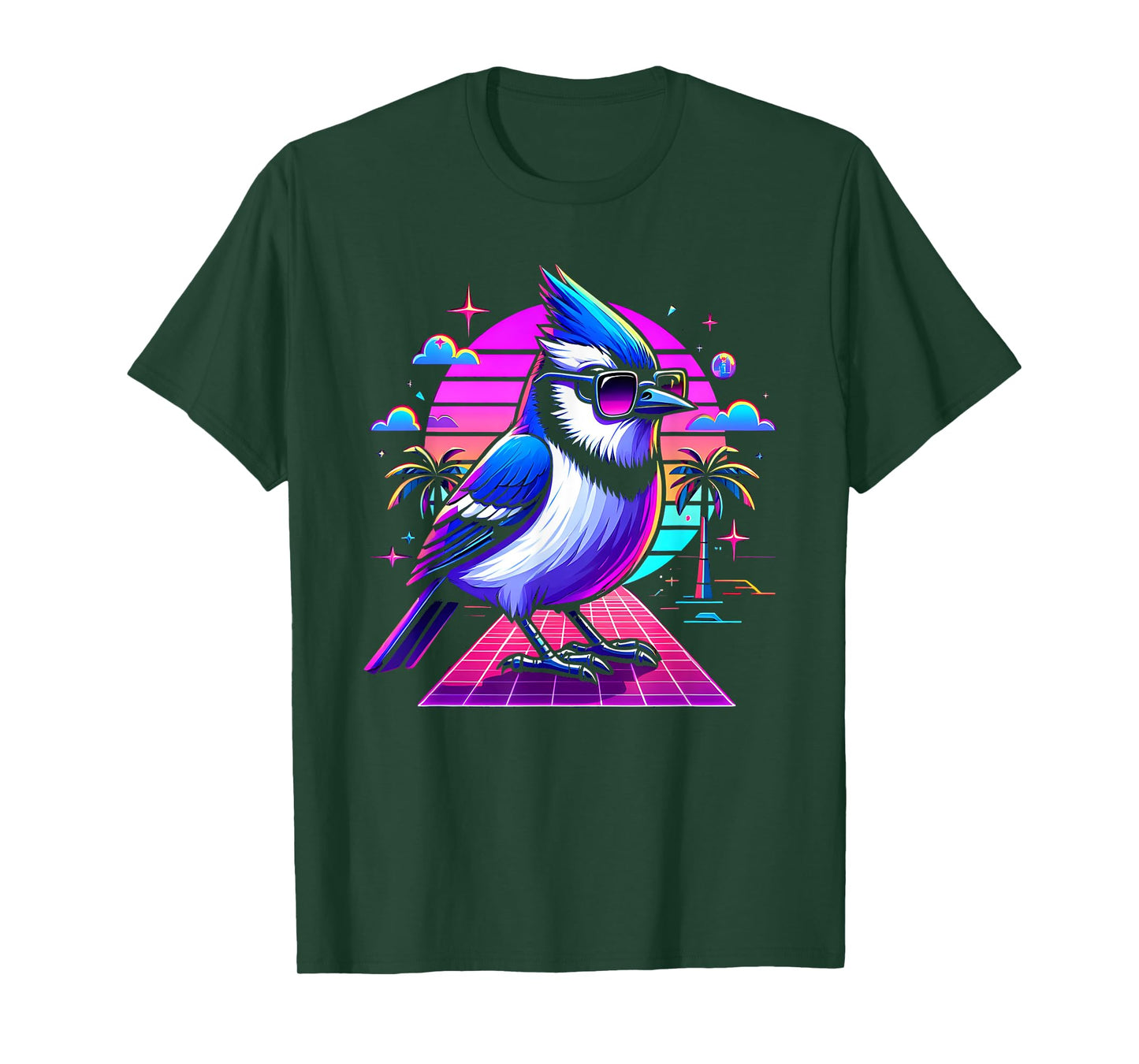Cool Blue Jay Bird 80s Retrowave 90s Vaporwave Blue Jay Bird T-Shirt
