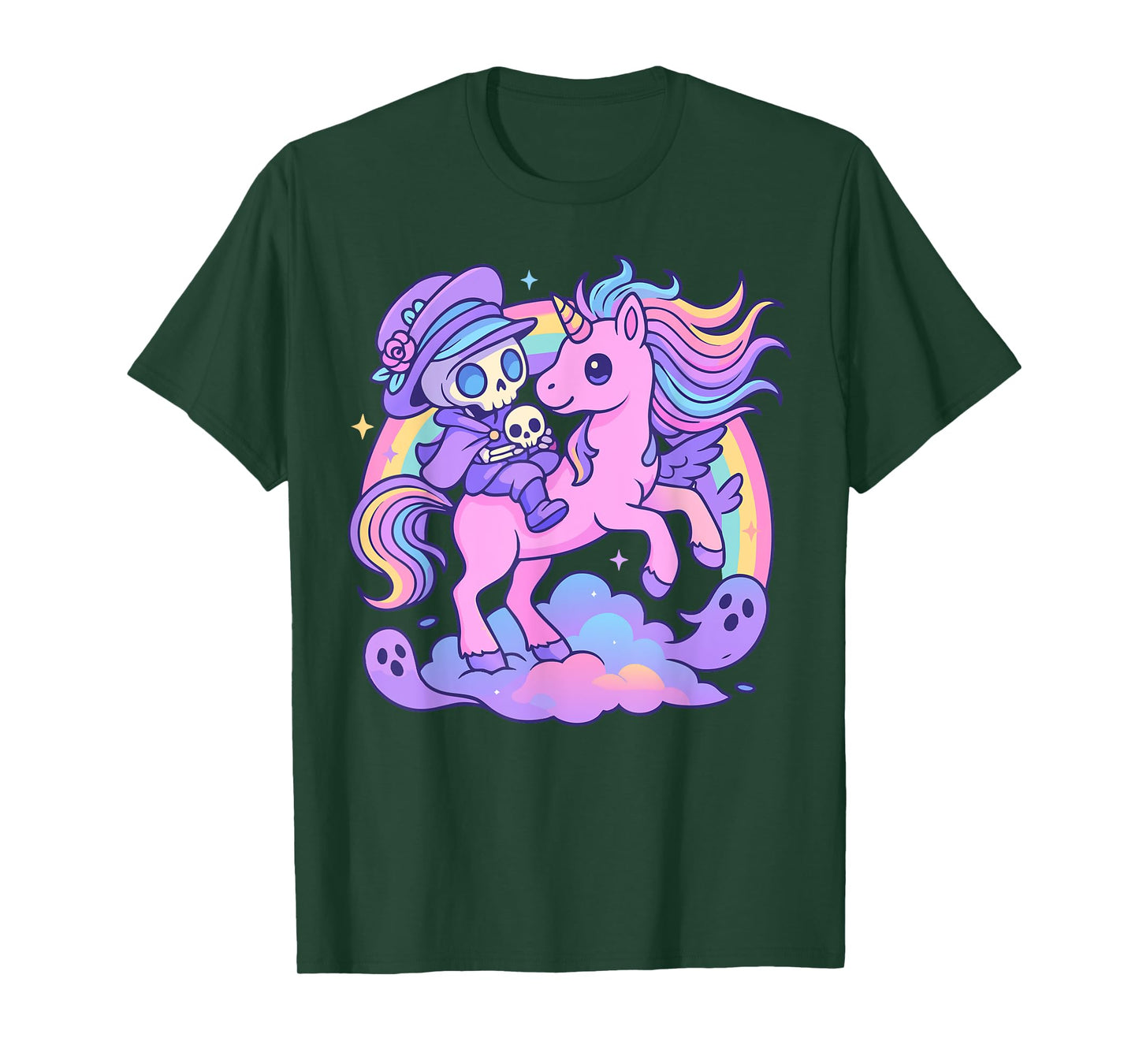 Pastel Goth Skeleton Rider & Unicorn - Kawaii Gothic T-Shirt