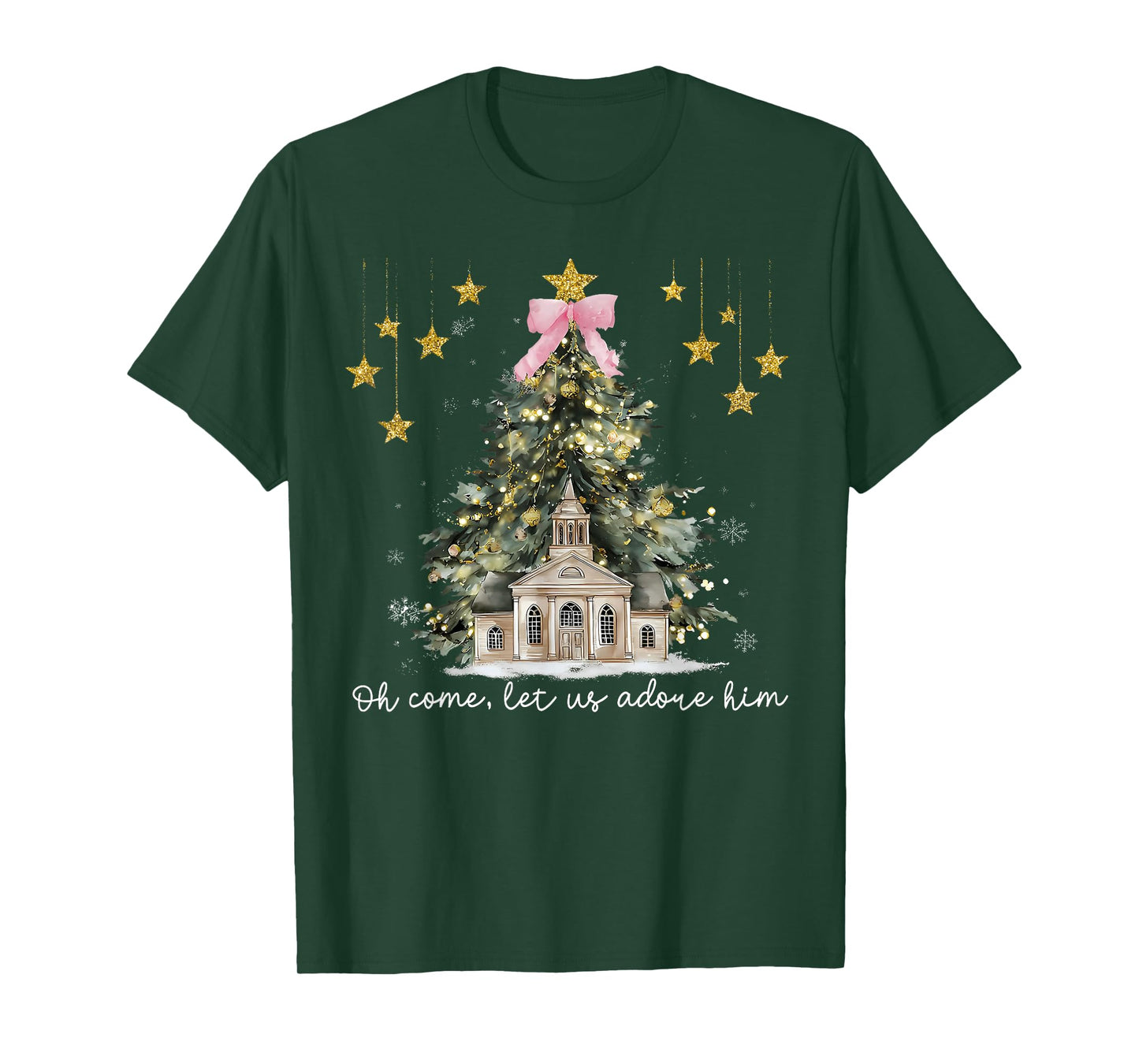 Oh Come Let Us Adore Him Jesus Christmas Xmas Tree Holiday T-Shirt