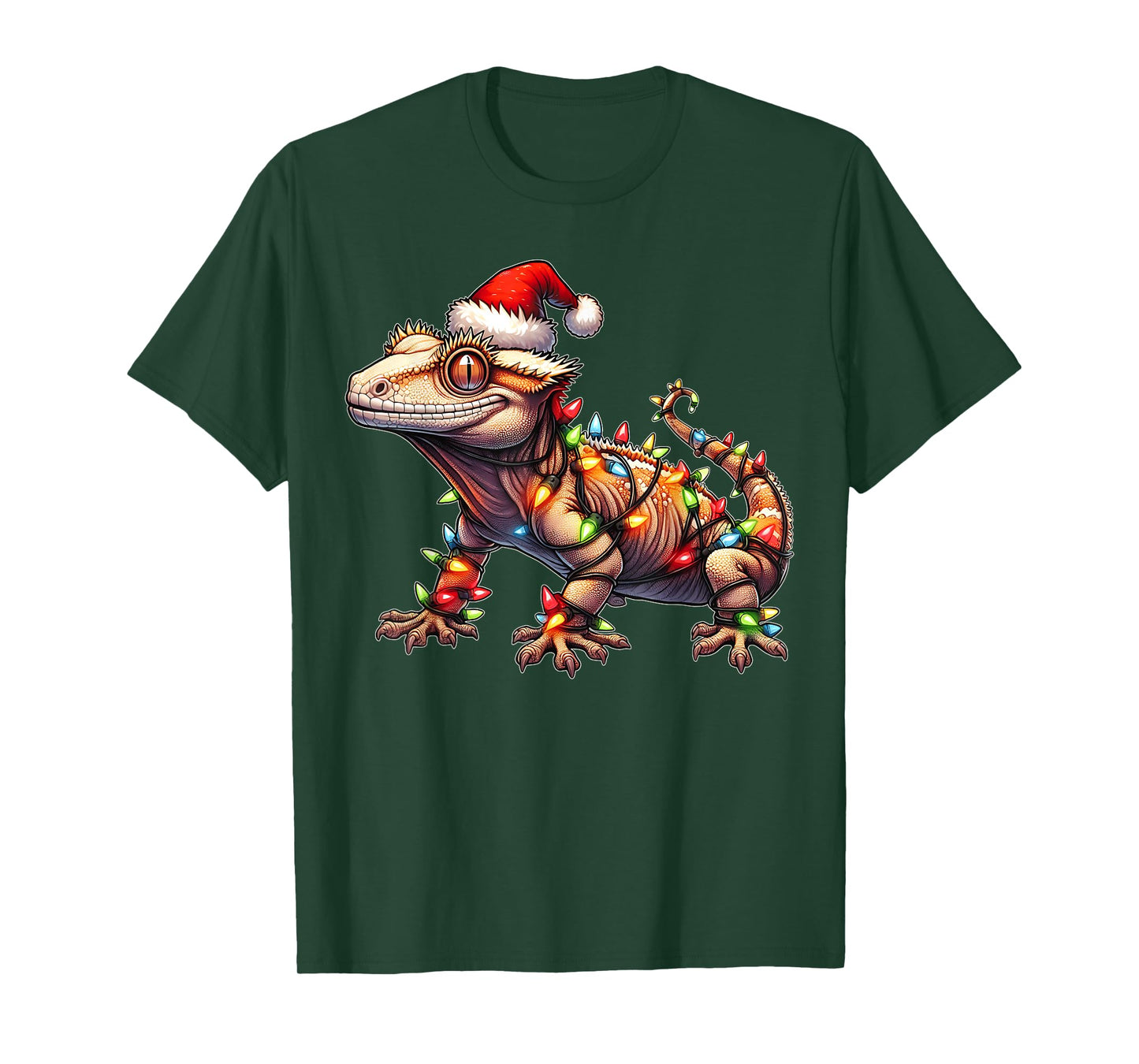 Crested Gecko Lizard Christmas Xmas T-Shirt - Unisex-Adult, Black, Small, Short Sleeve