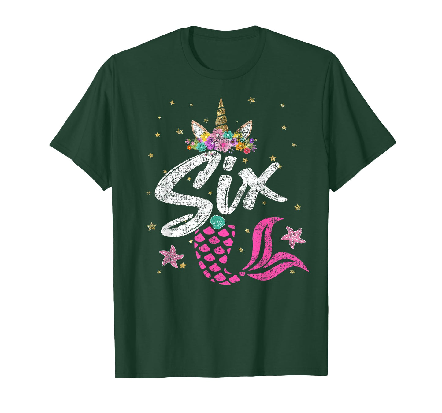 6th Birthday Girl Unicorn Shirt Mermaid Tail 6 Years Old T-Shirt