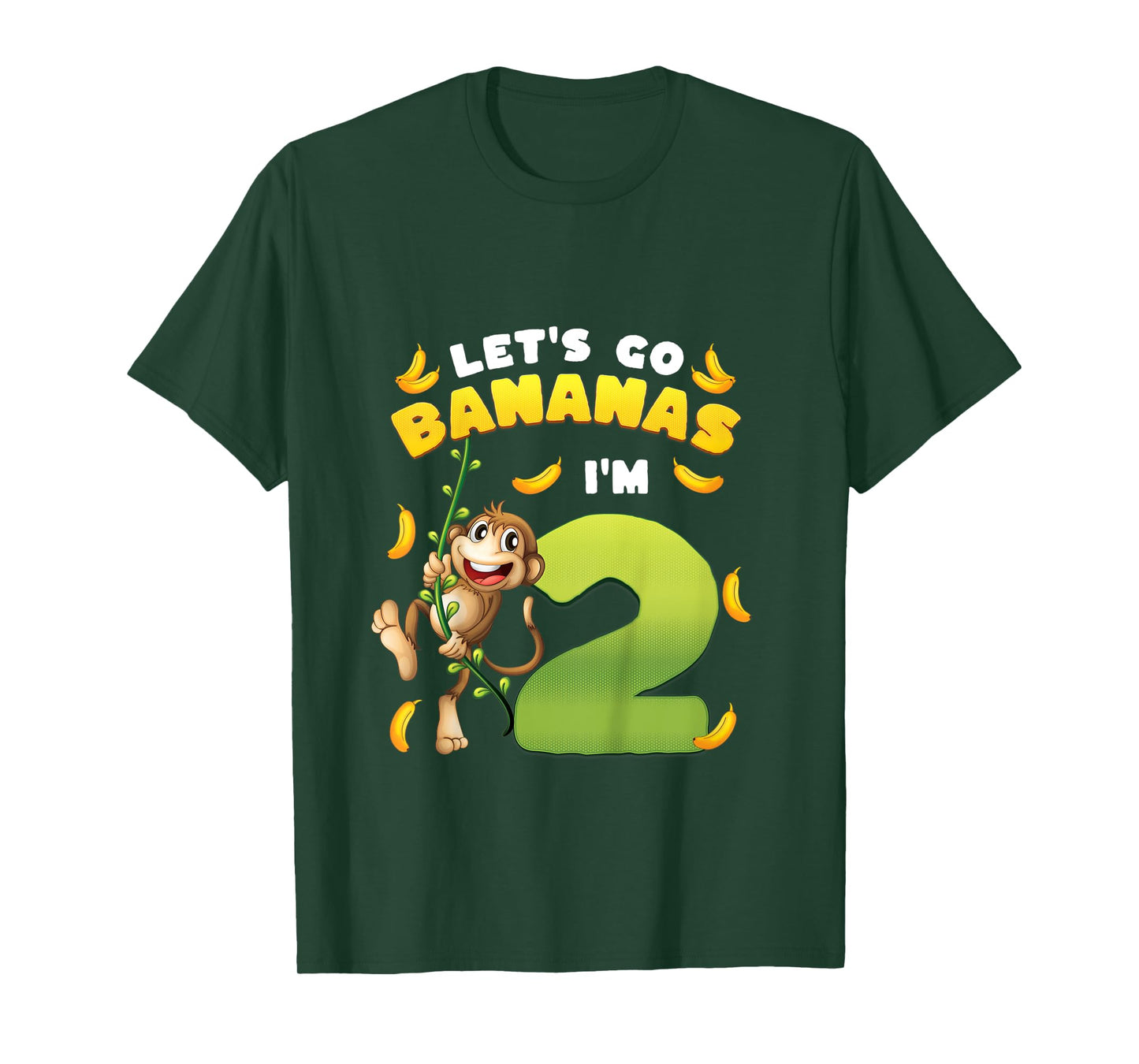 Kids Let's Go Bananas I'm 2 Zoo Animal Jungle Safari 2nd Birthday T-Shirt