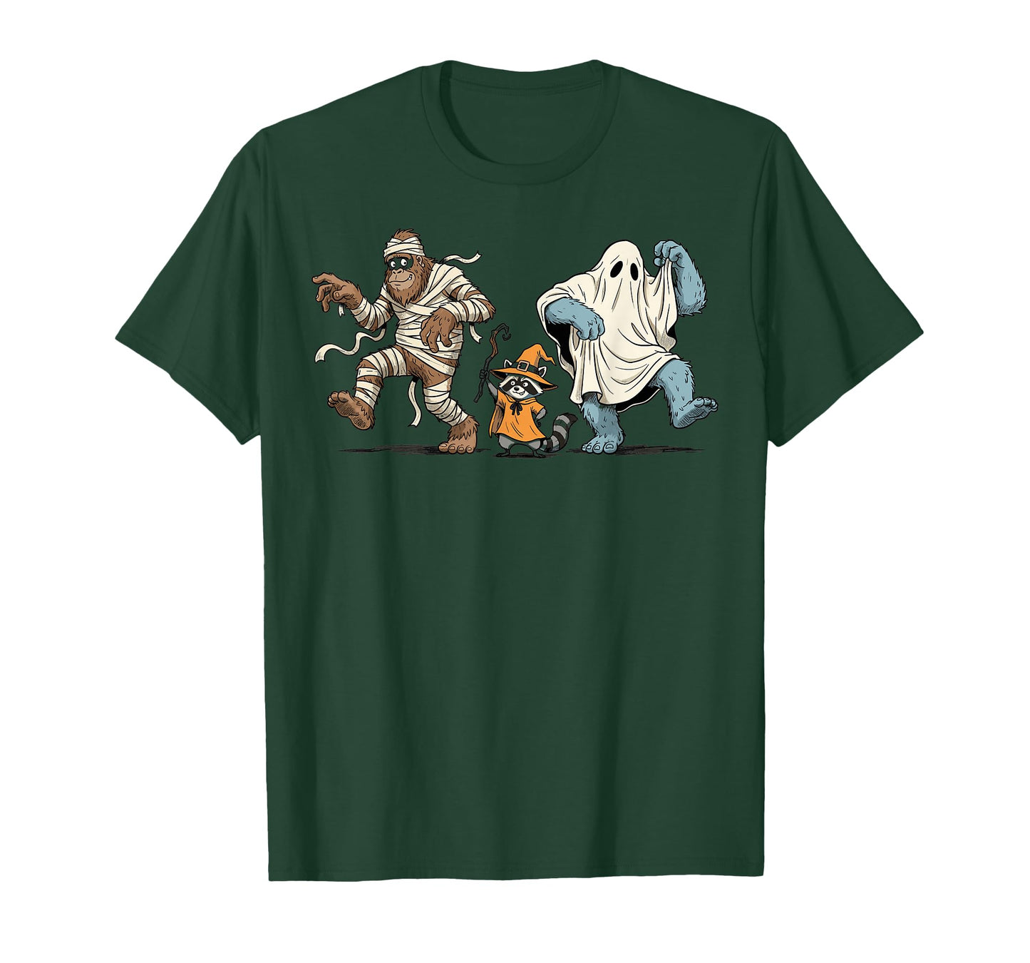 Halloween Bigfoot Mummy Yeti Ghost Raccoon Costume T-Shirt