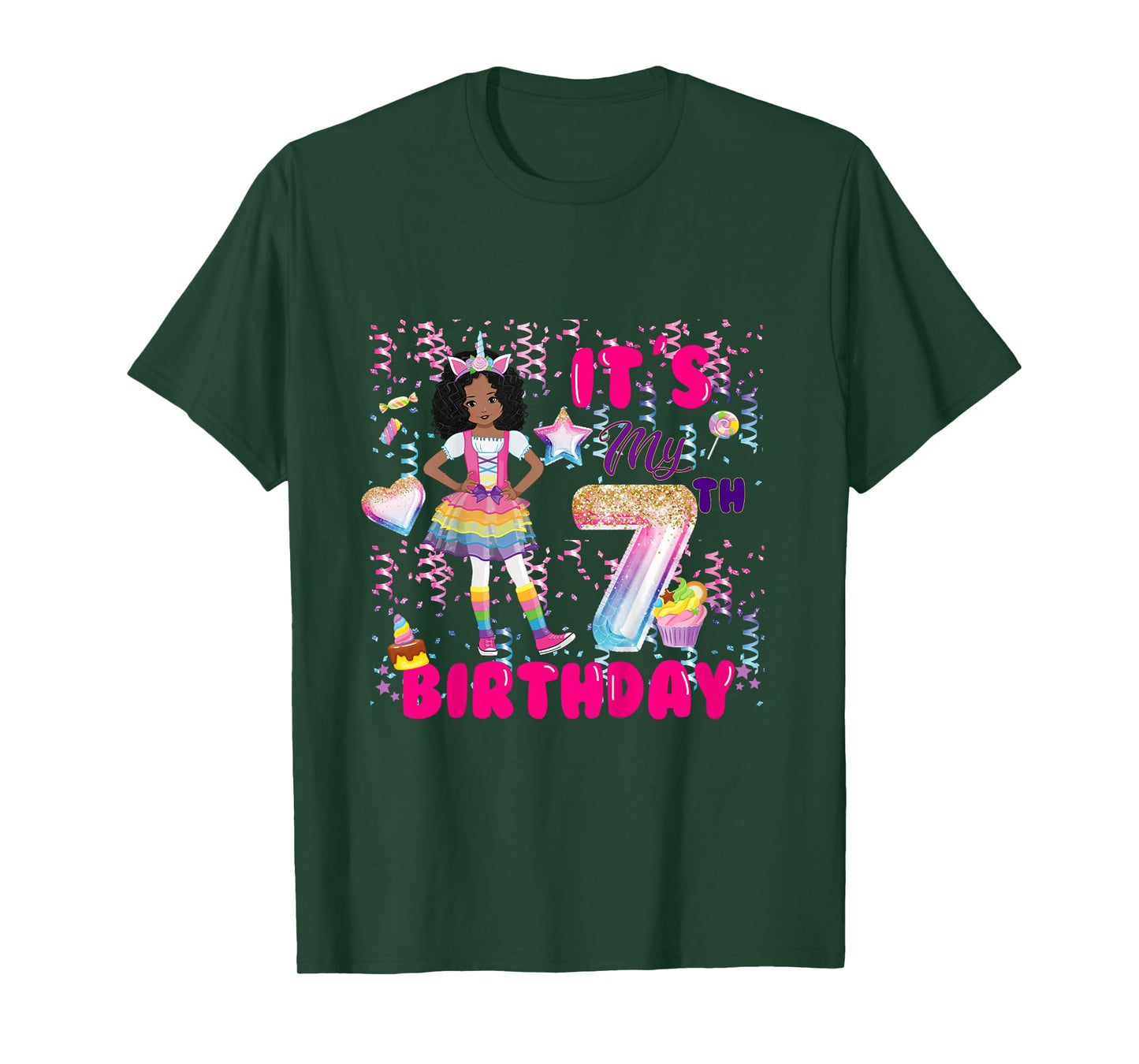 7th Birthday shirt Girls 7 yr African American 7th B-day T-Shirt