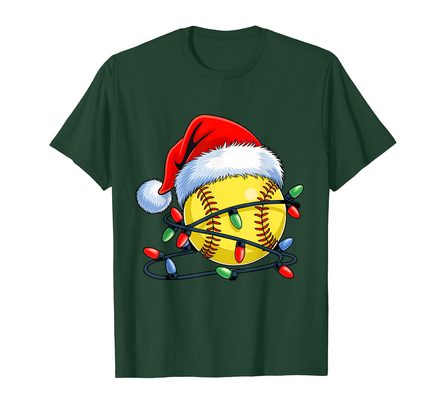 Softball Ball Santa Hat Xmas Funny Christmas Softball Lover T-Shirt