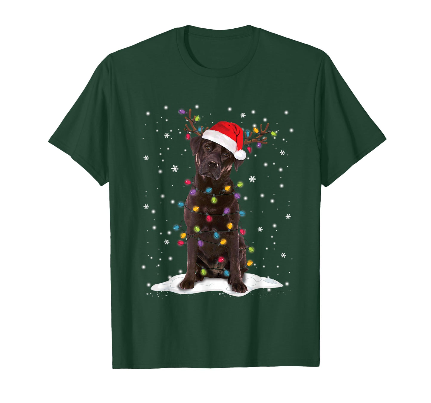 Chocolate Lab Labrador Christmas Tree Lights Pajama Dog Xmas T-Shirt