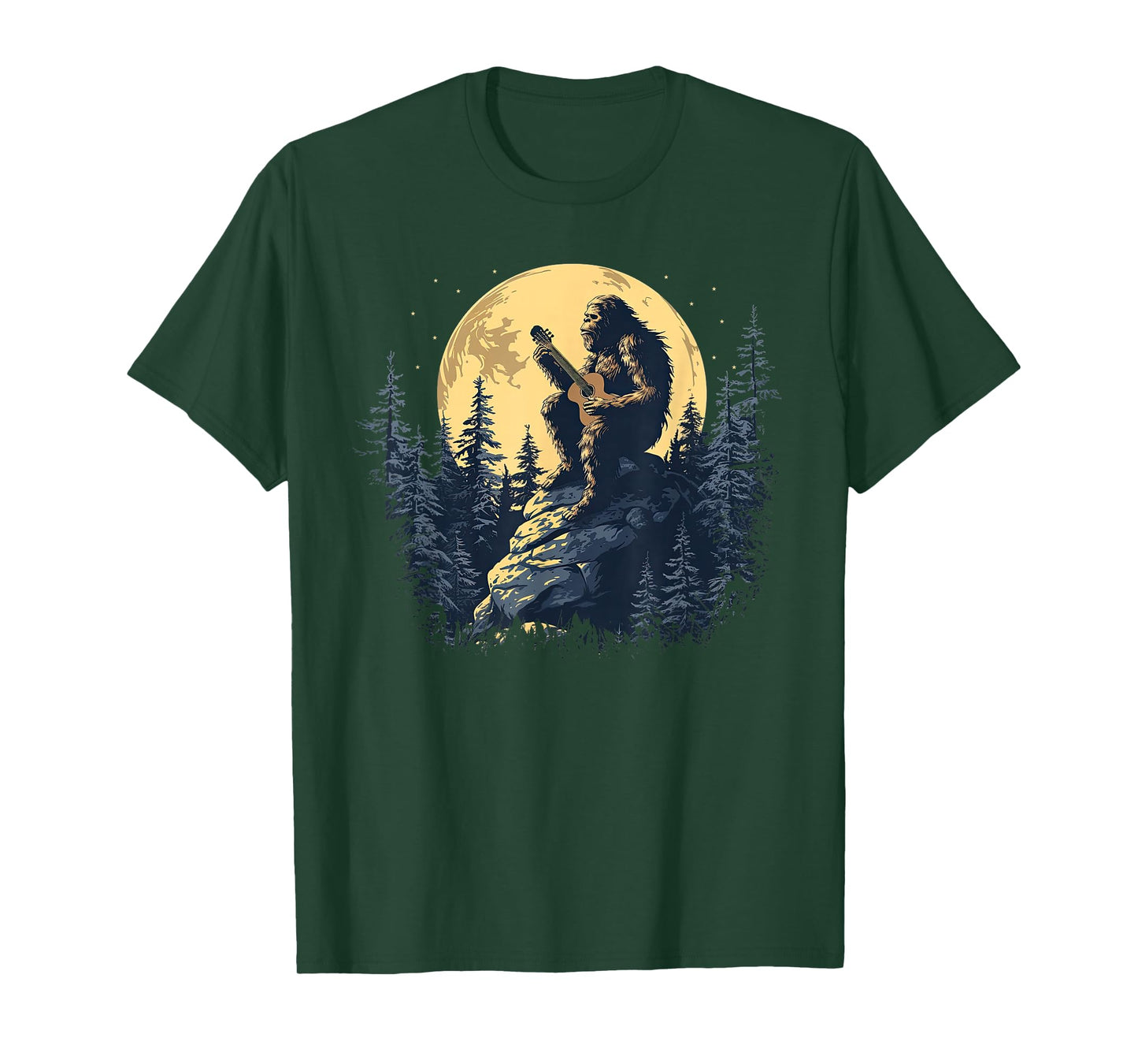 Bigfoot Playing Guitar Full Moon Funny Sasquatch T-Shirt