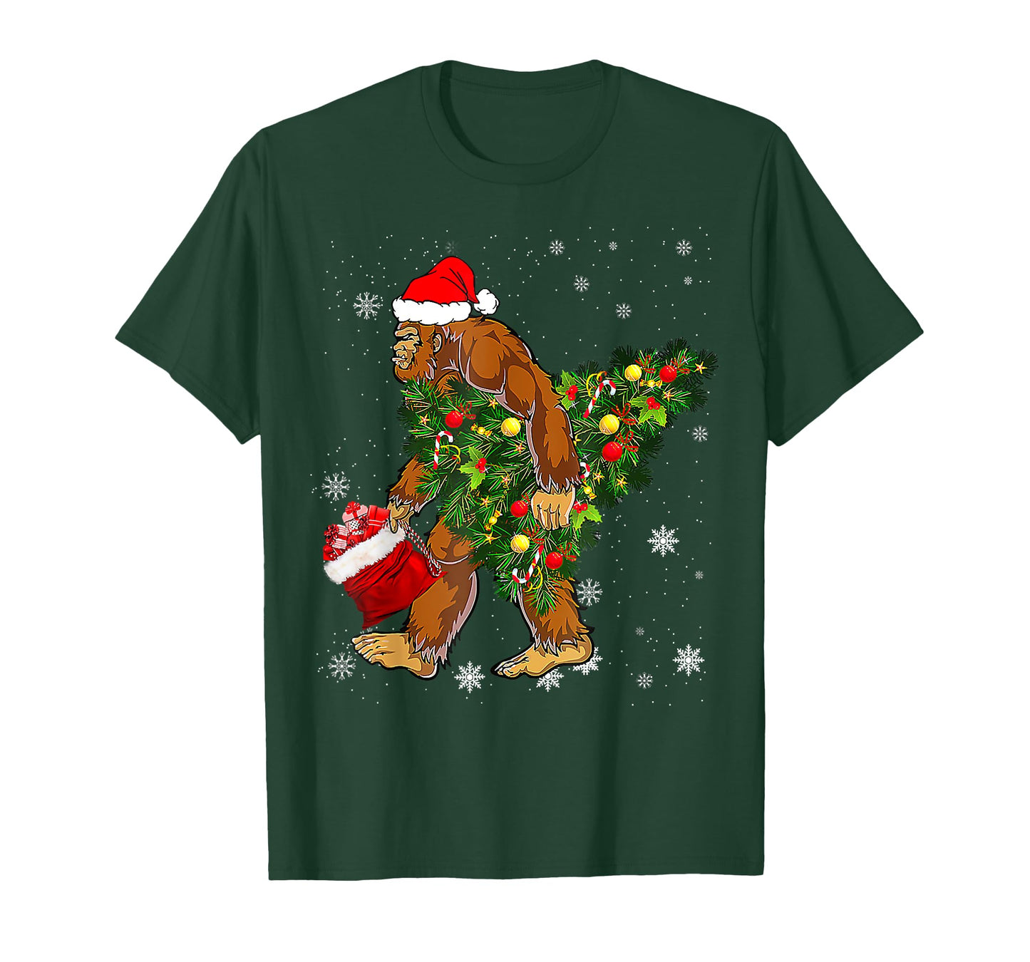 Bigfoot Carrying Christmas Tree Sasquatch Believer Pajama T-Shirt