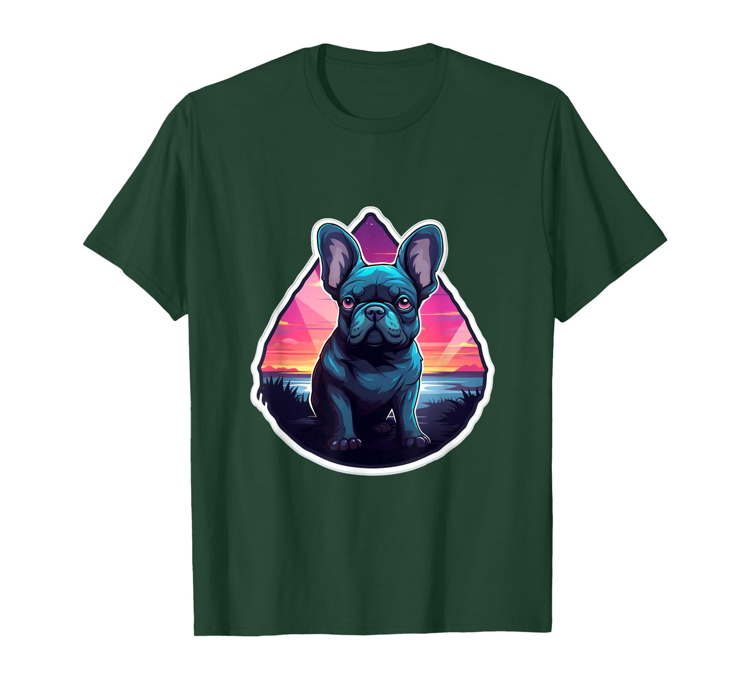 French Bulldog Tropical Summer Sunset 80's Retro Party Dog Men Women Kids T-Shirt